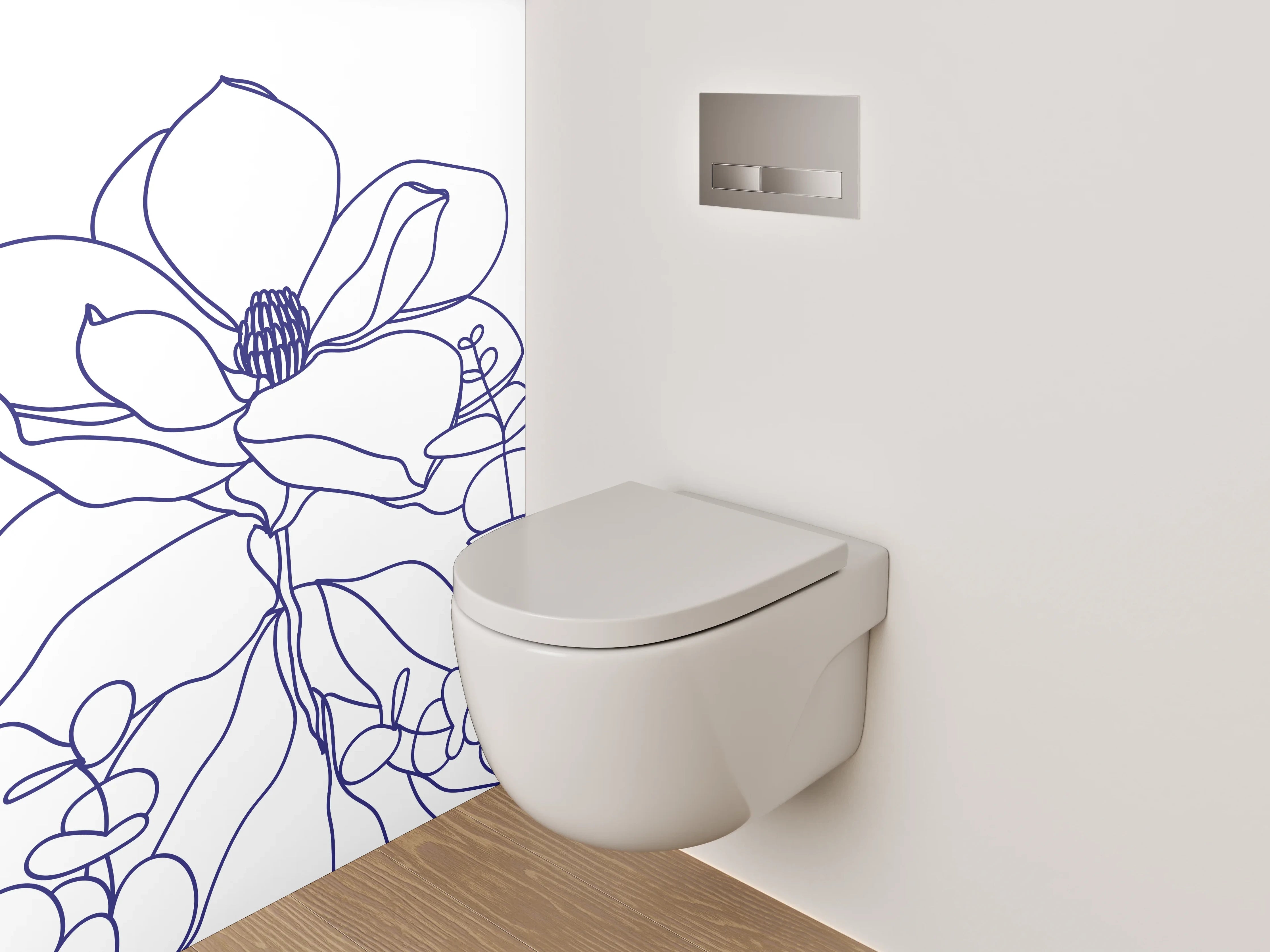 WC-Rückwand - Florale Lineart Blumen-Motiv