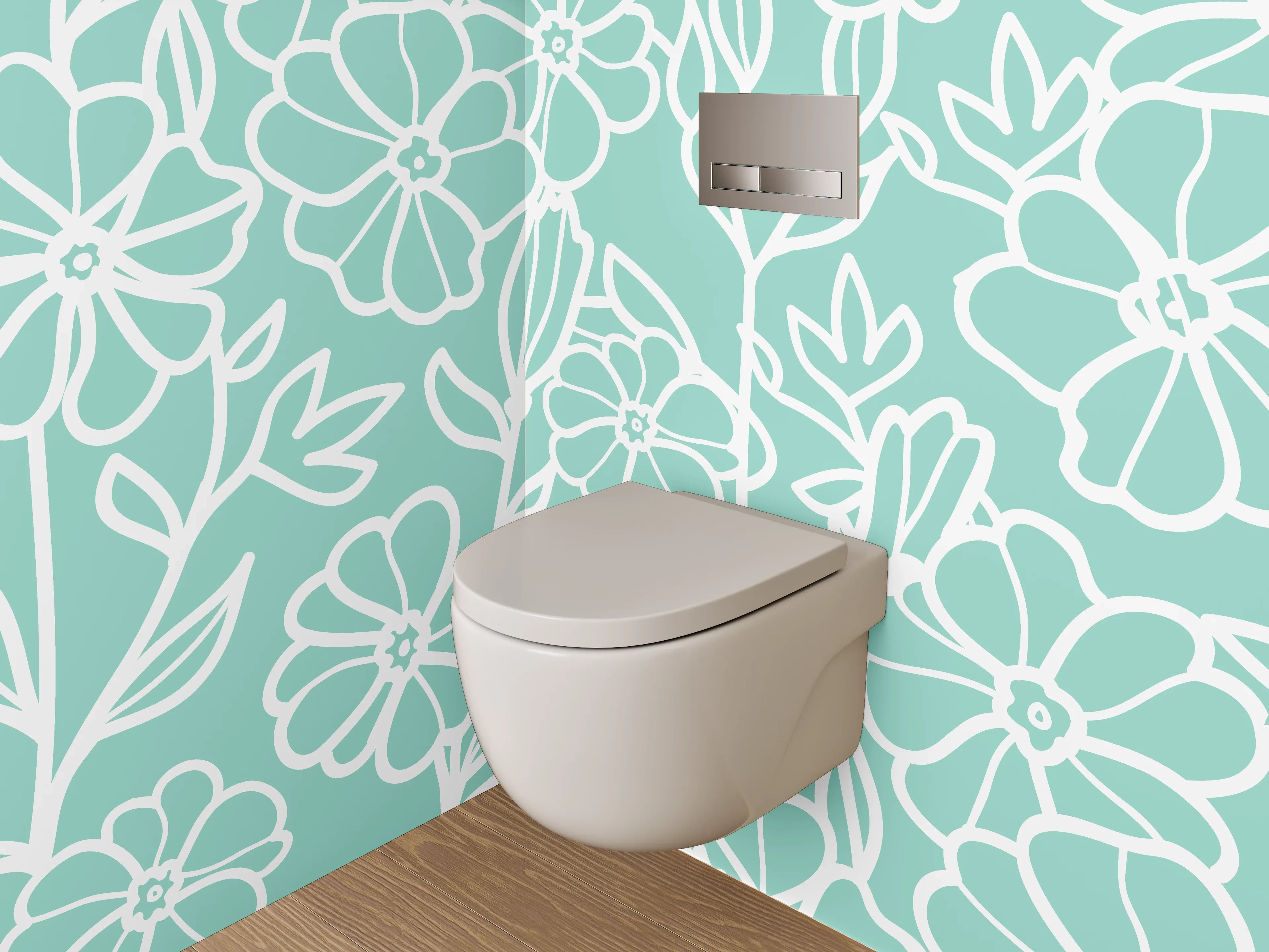 WC-Rückwand - Florale Lineart auf Mintgrün