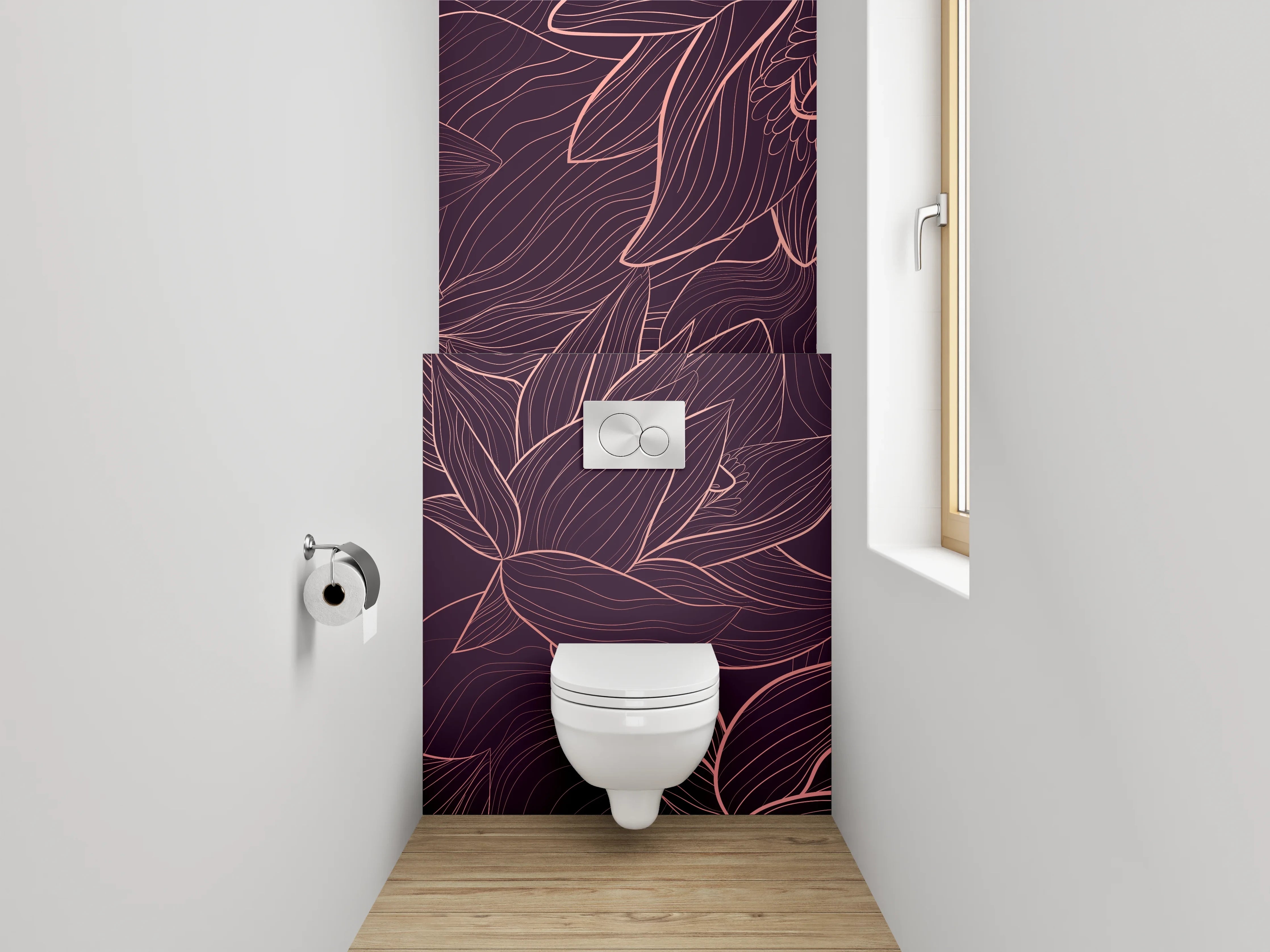 WC-Rückwand - Florale Lineart auf dunklem Hintergrund