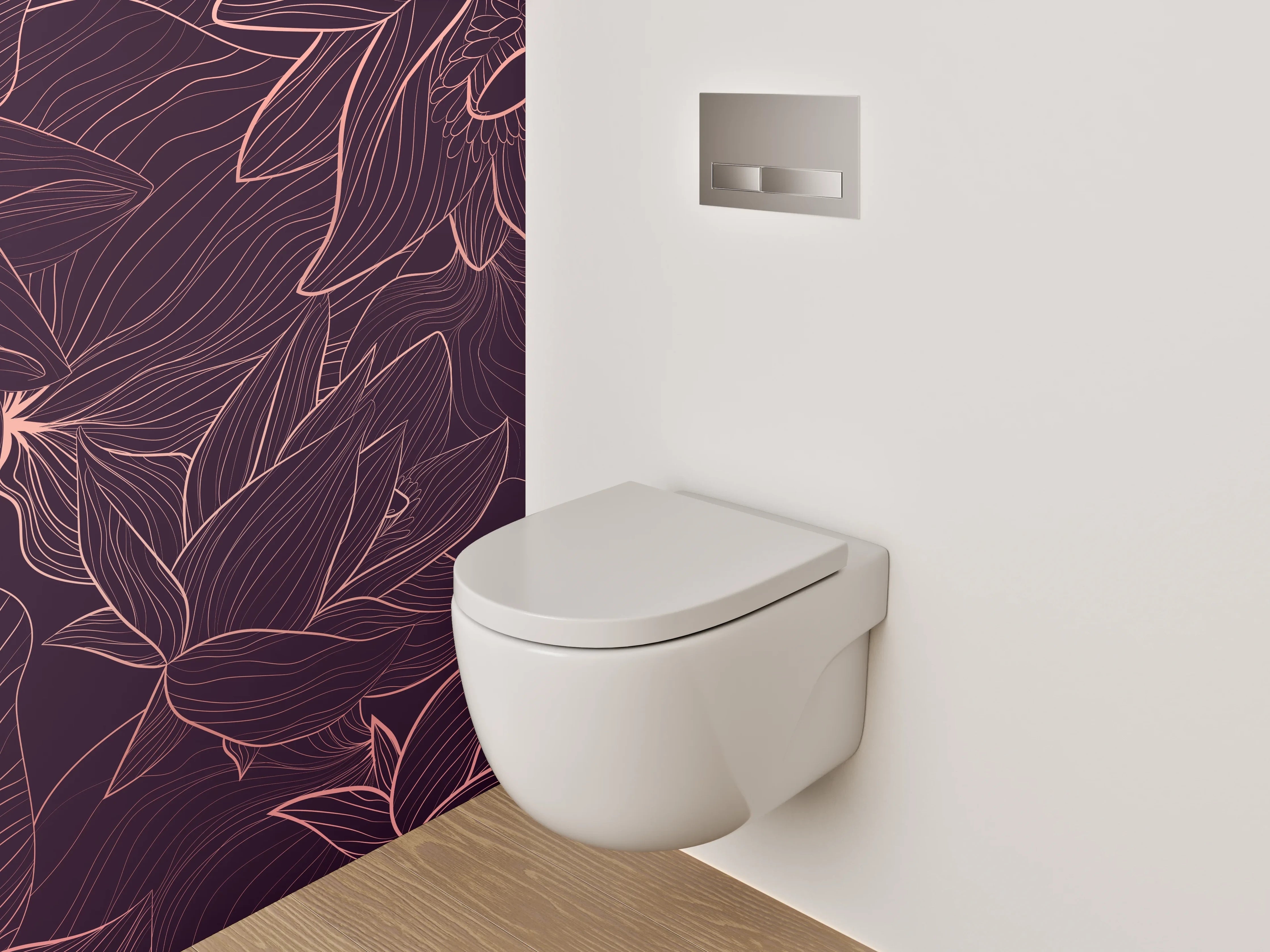 WC-Rückwand - Florale Lineart auf dunklem Hintergrund