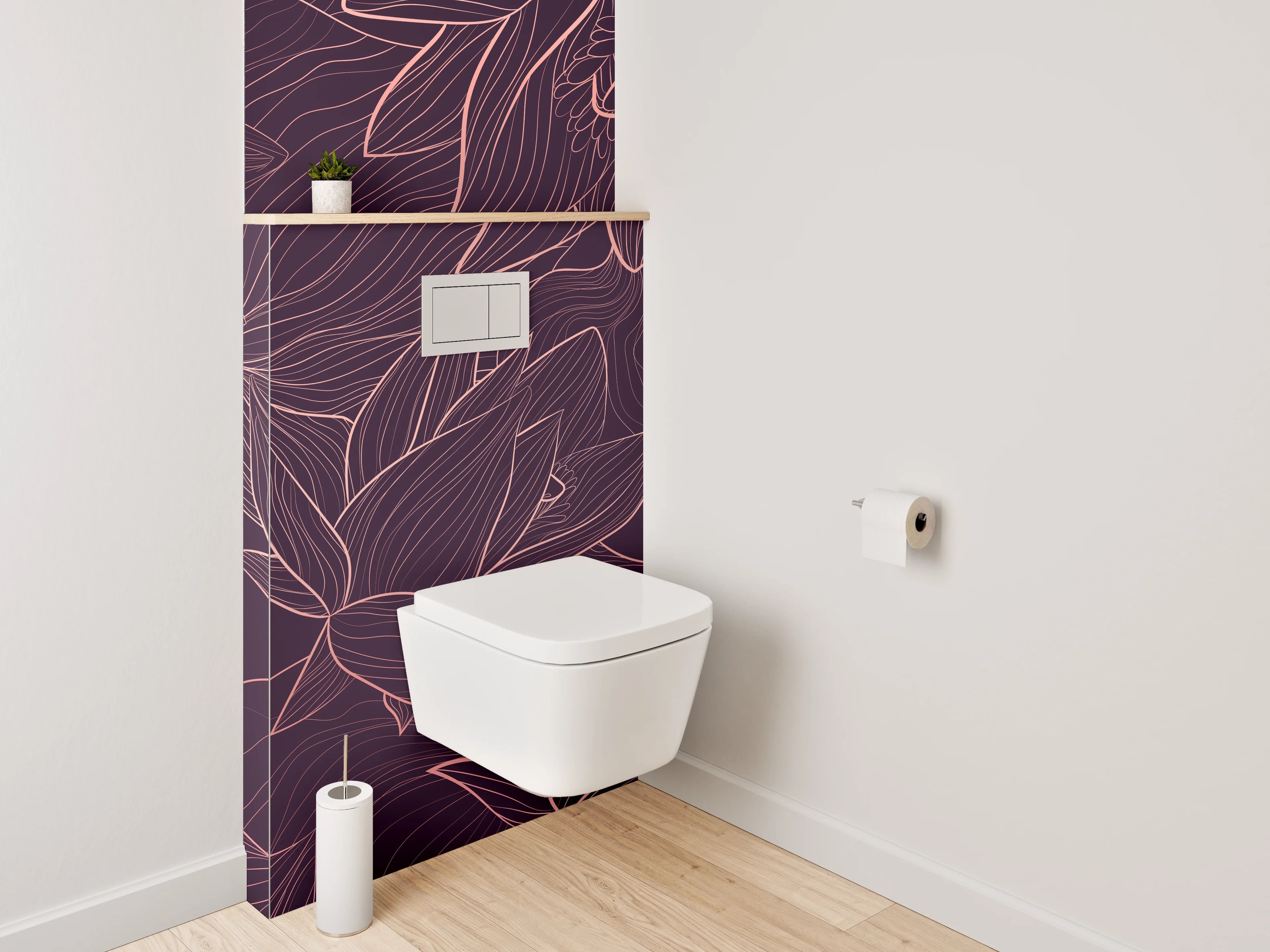 WC-Rückwand - Florale Lineart auf dunklem Hintergrund