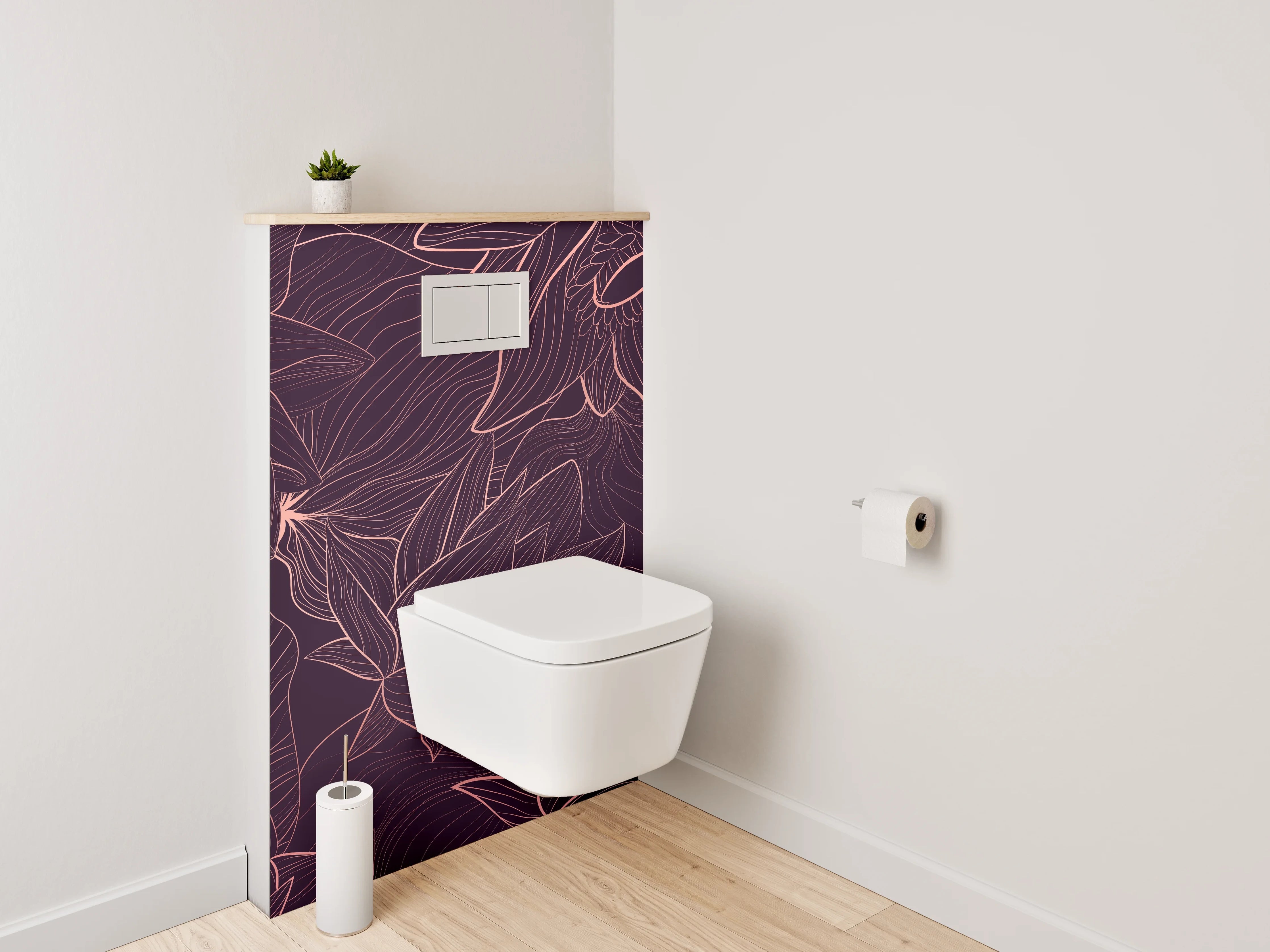WC-Rückwand - Florale Lineart auf dunklem Hintergrund