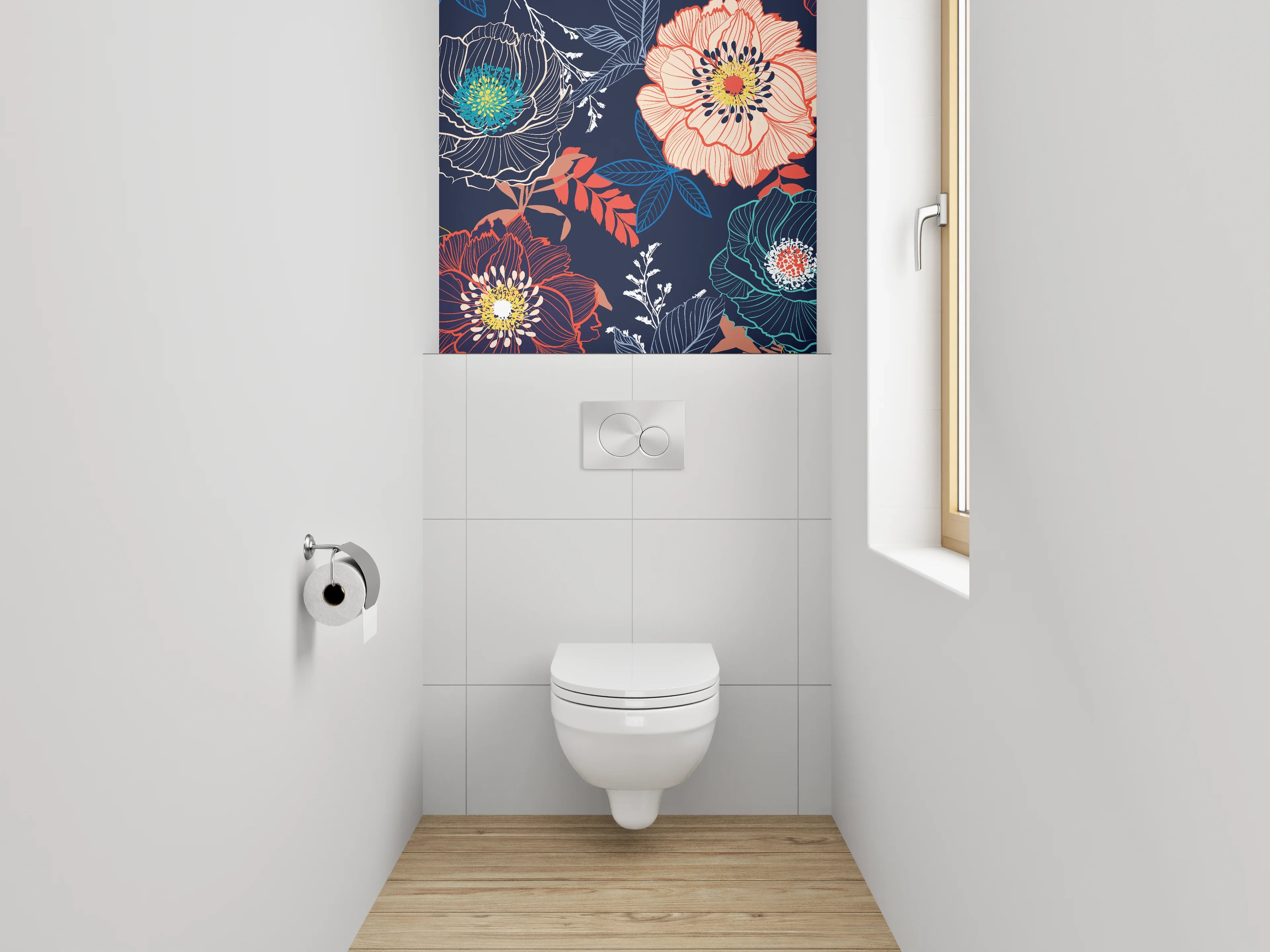 WC-Rückwand - Florale Muster Dunkel Linie Modern