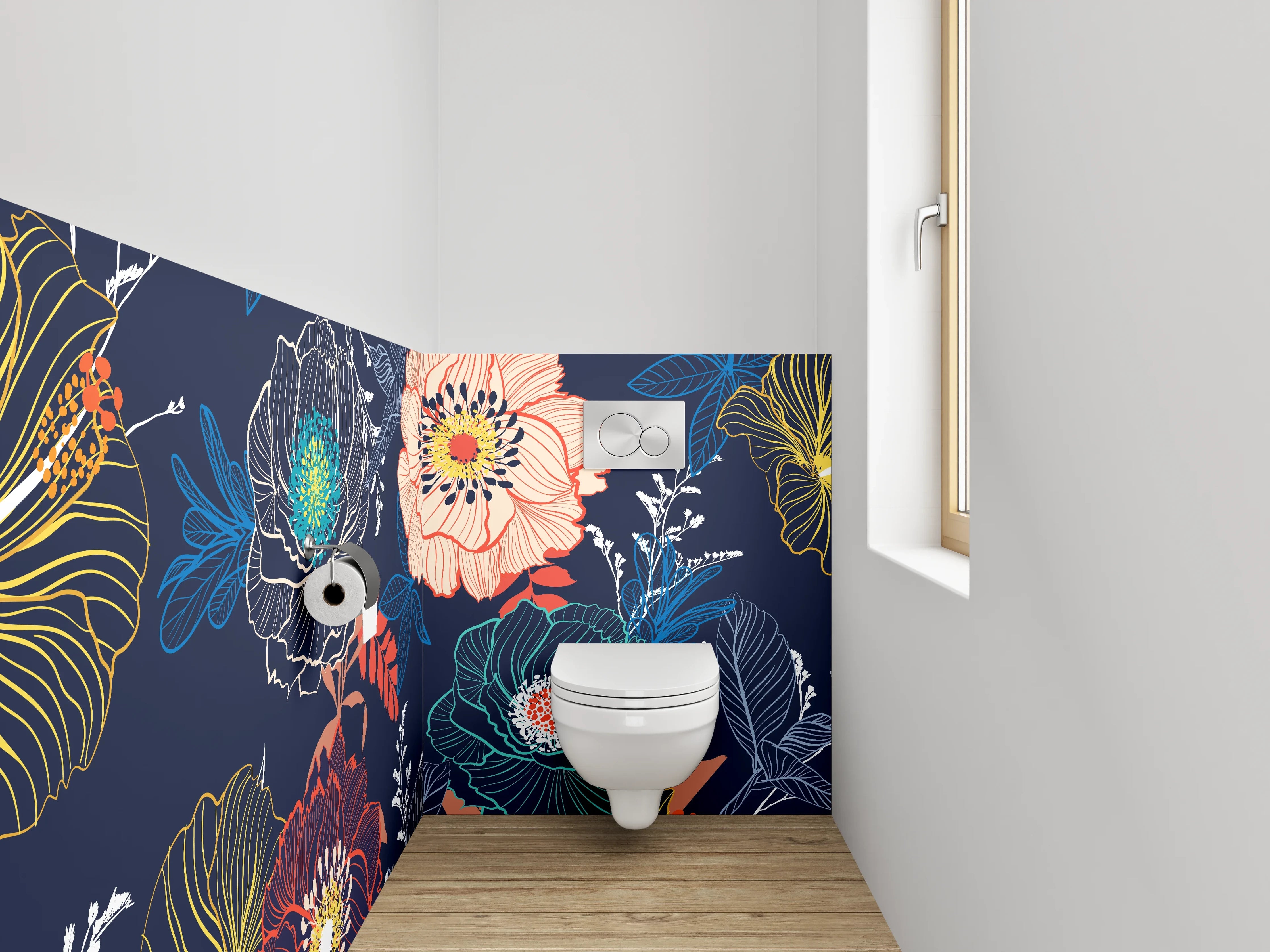 WC-Rückwand - Florale Muster Dunkel Linie Modern