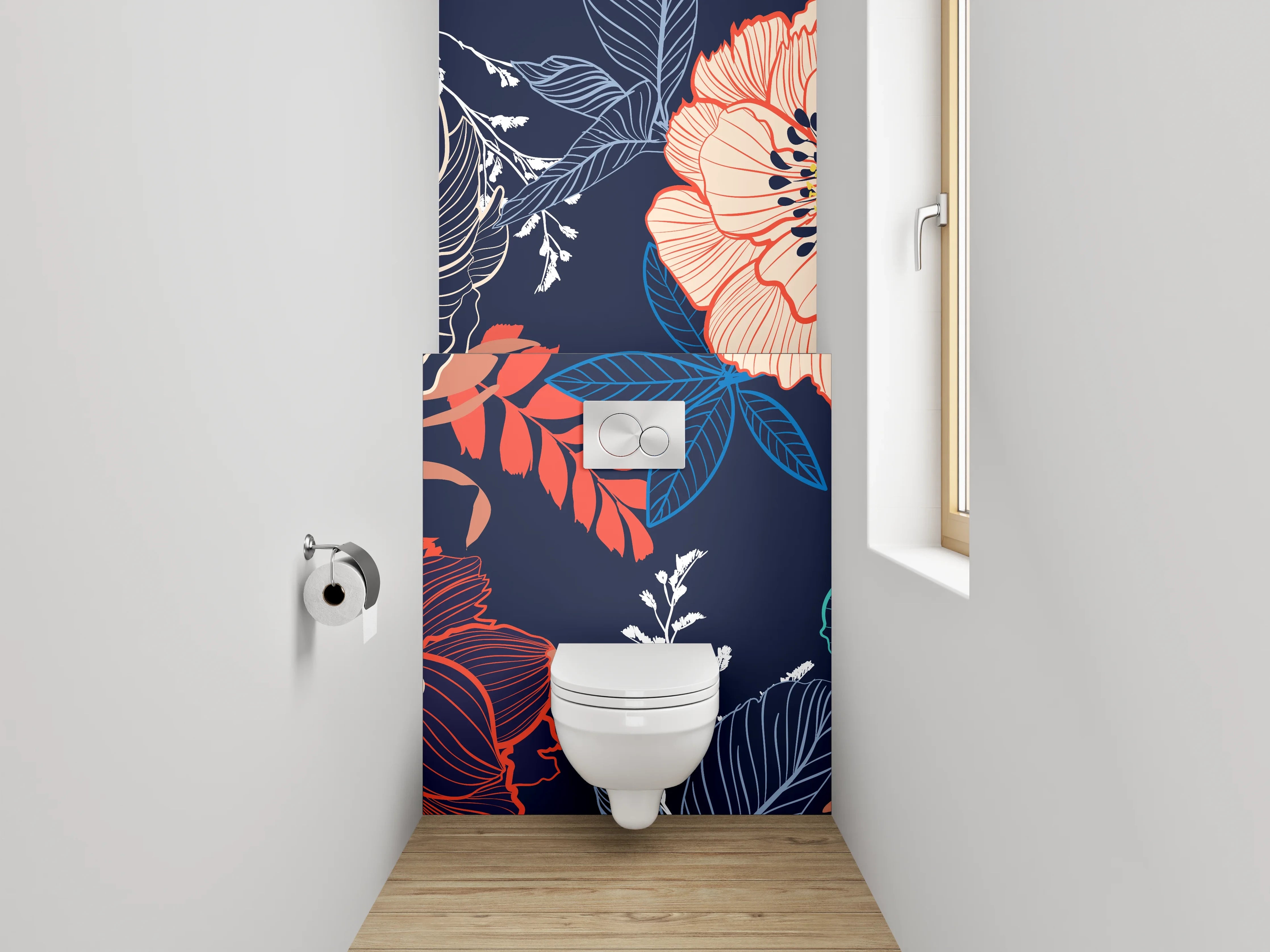 WC-Rückwand - Florale Muster Dunkel Linie Modern