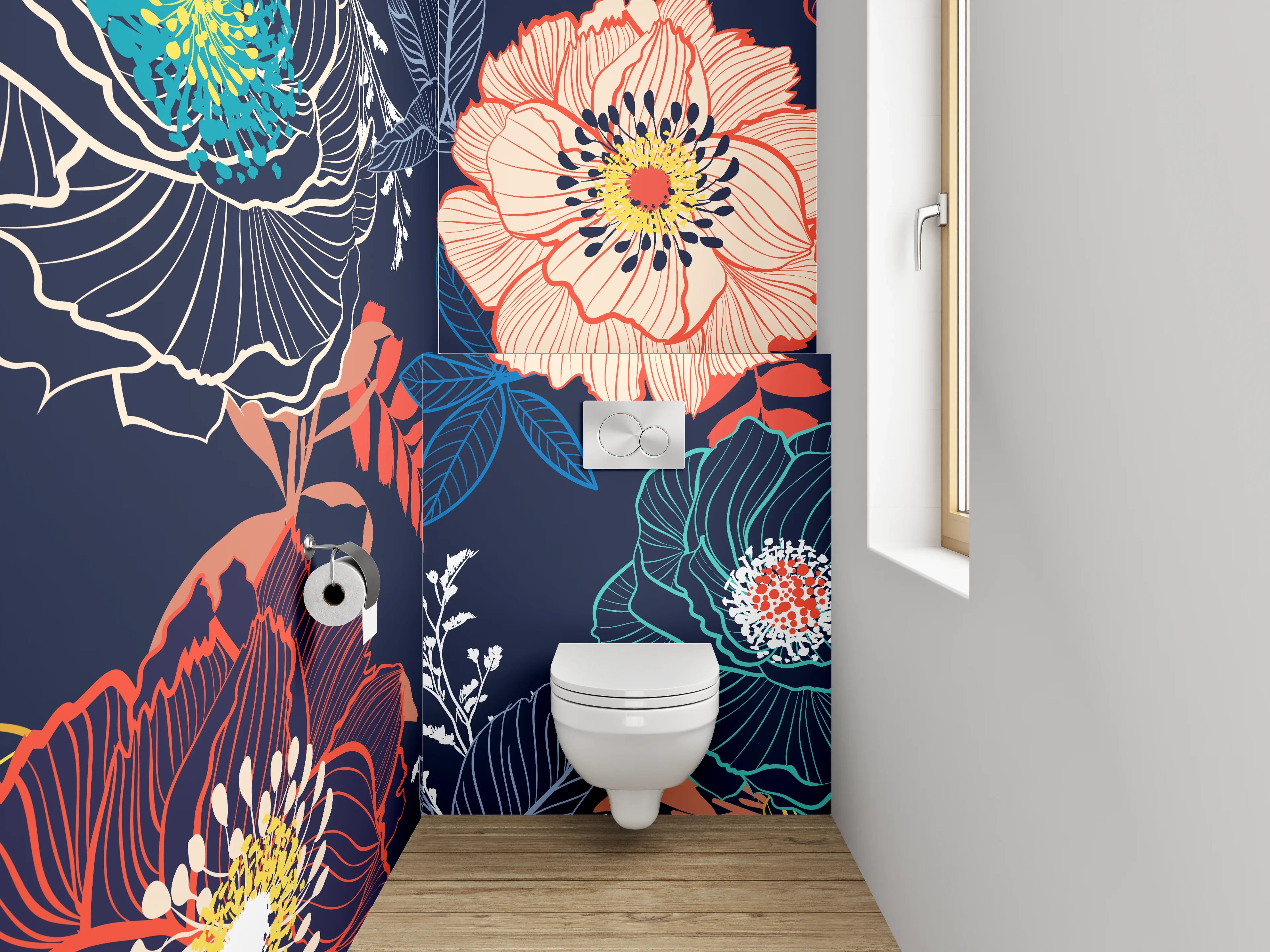 WC-Rückwand - Florale Muster Dunkel Linie Modern