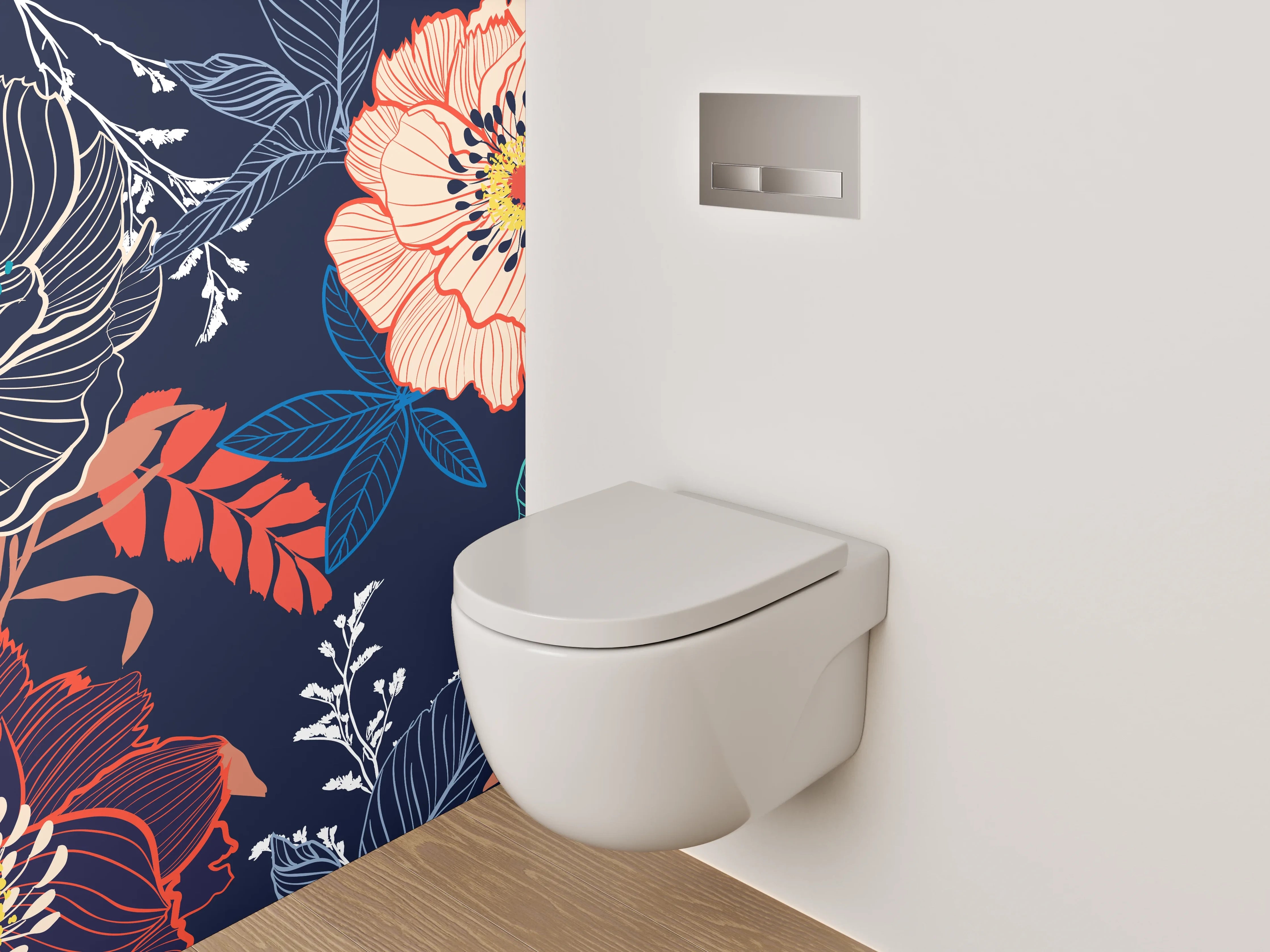 WC-Rückwand - Florale Muster Dunkel Linie Modern