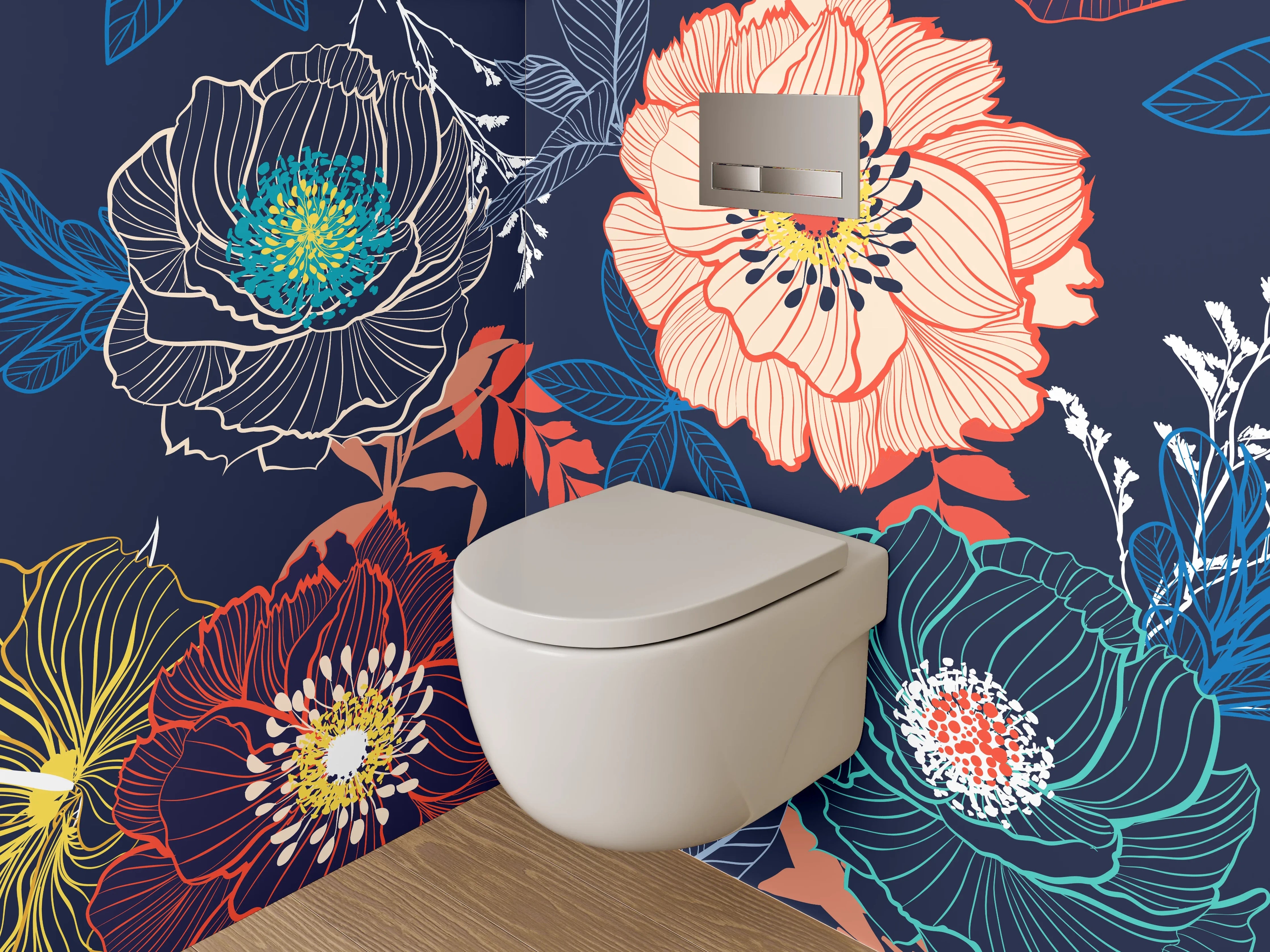 WC-Rückwand - Florale Muster Dunkel Linie Modern