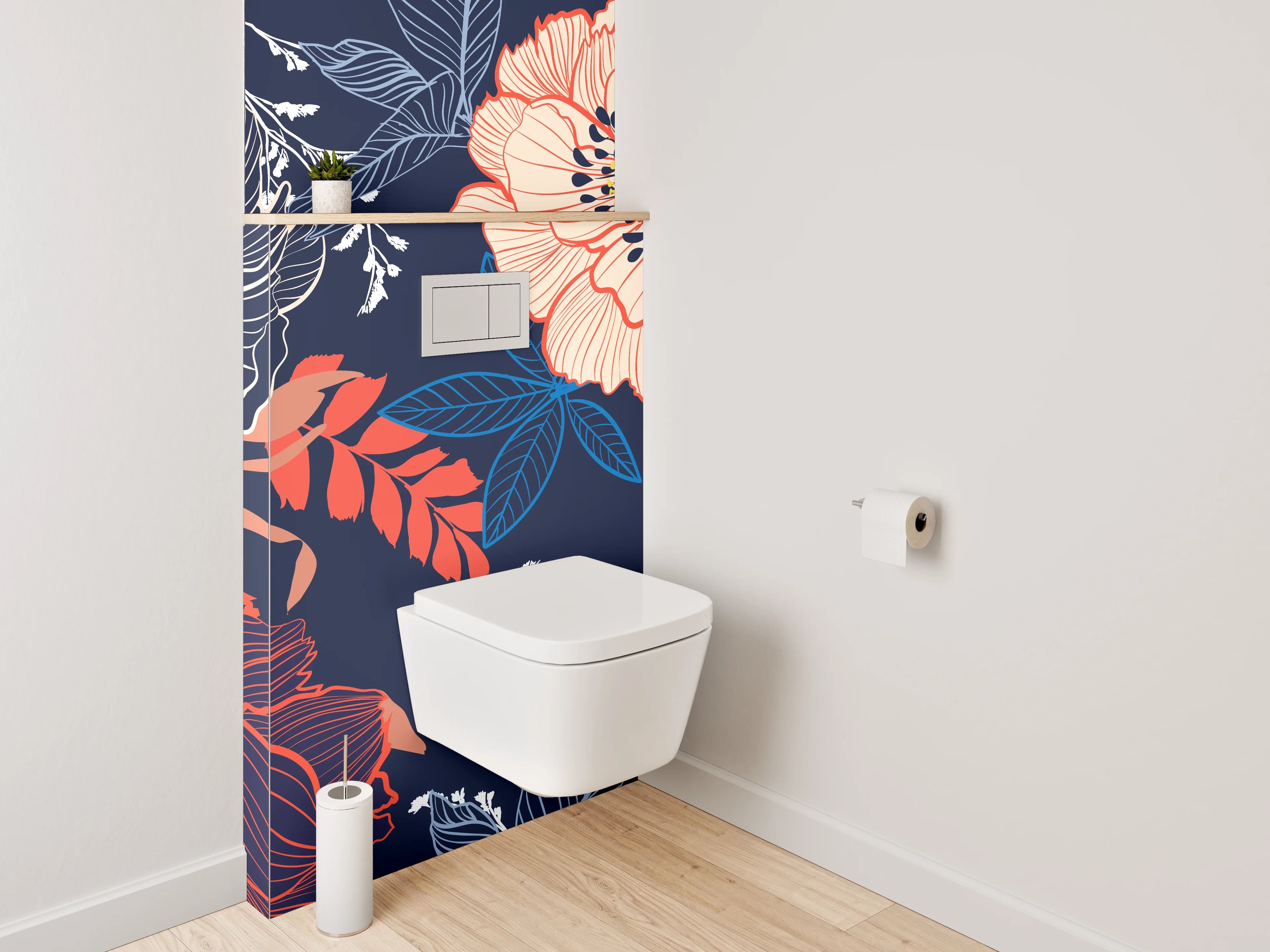 WC-Rückwand - Florale Muster Dunkel Linie Modern