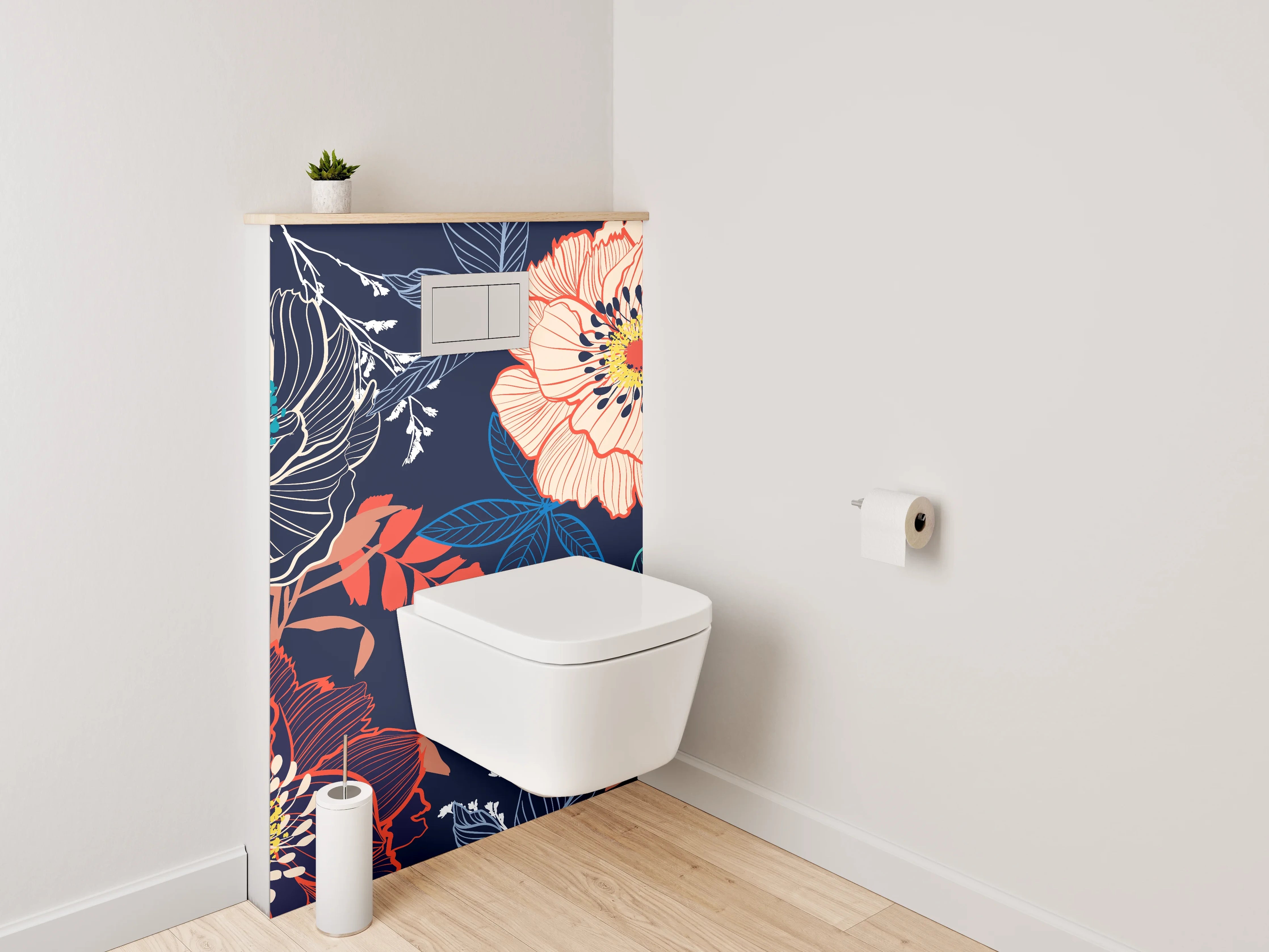 WC-Rückwand - Florale Muster Dunkel Linie Modern