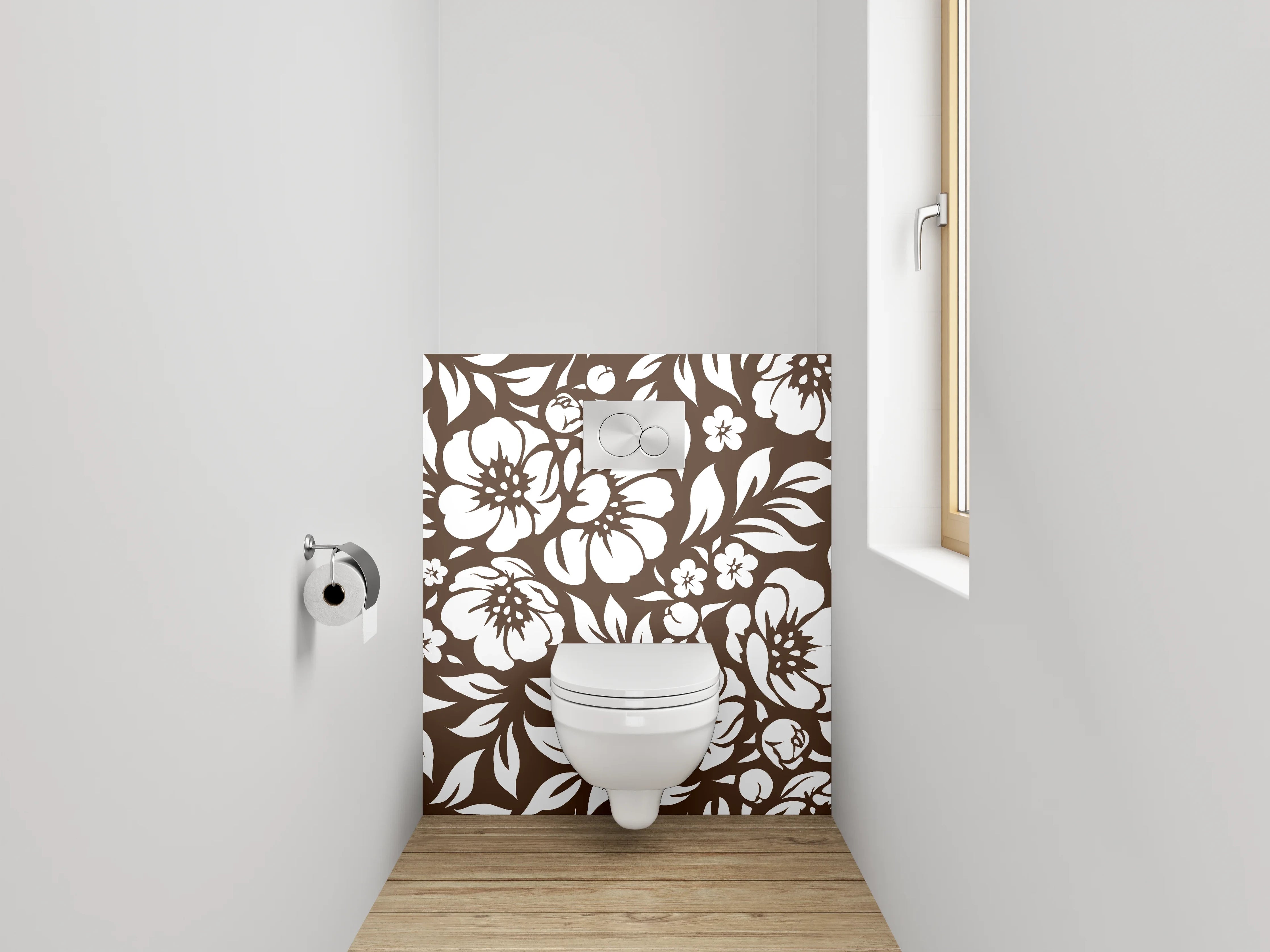 WC-Rückwand - Florale Muster in Braun-Weiß