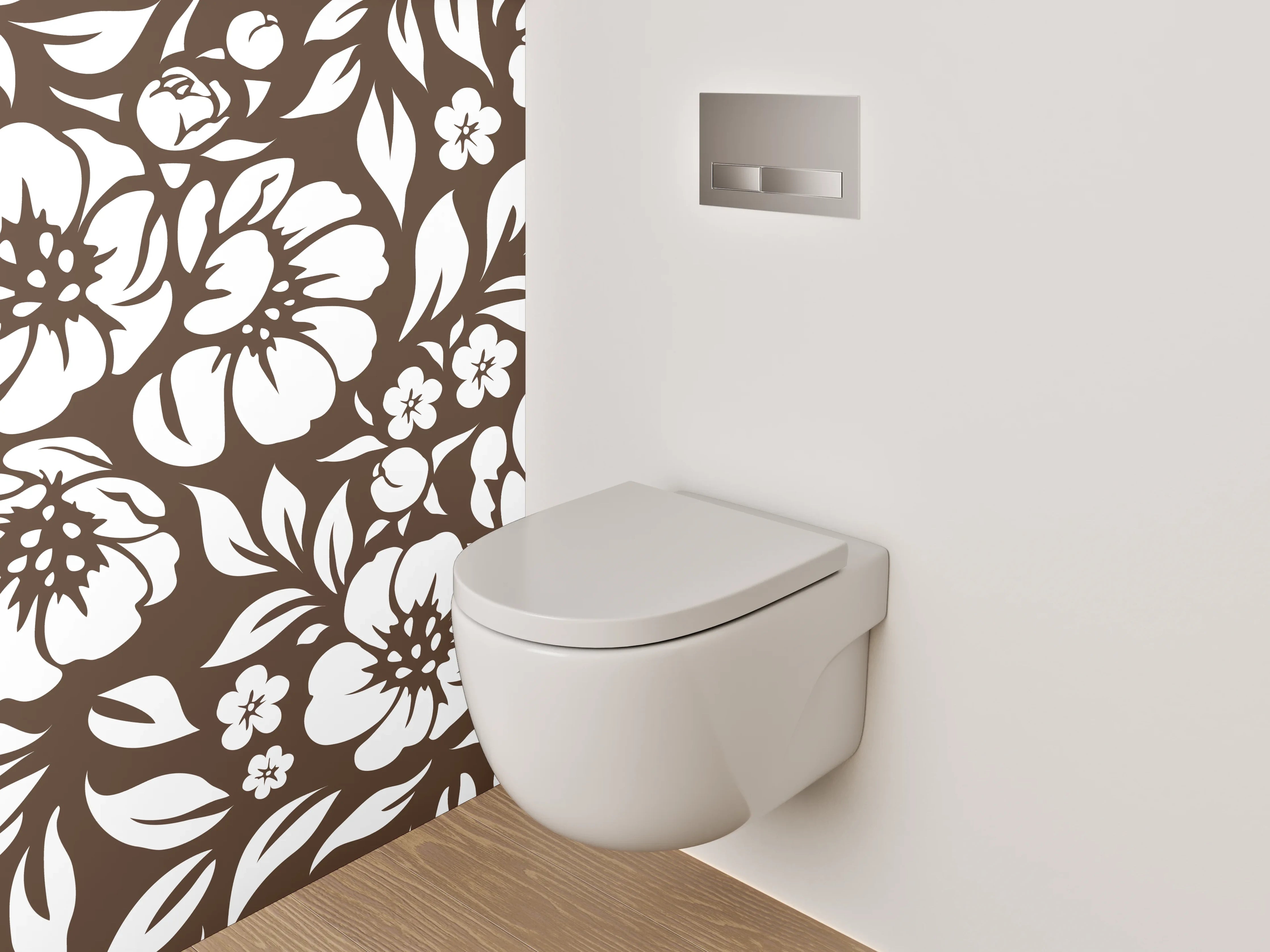 WC-Rückwand - Florale Muster in Braun-Weiß