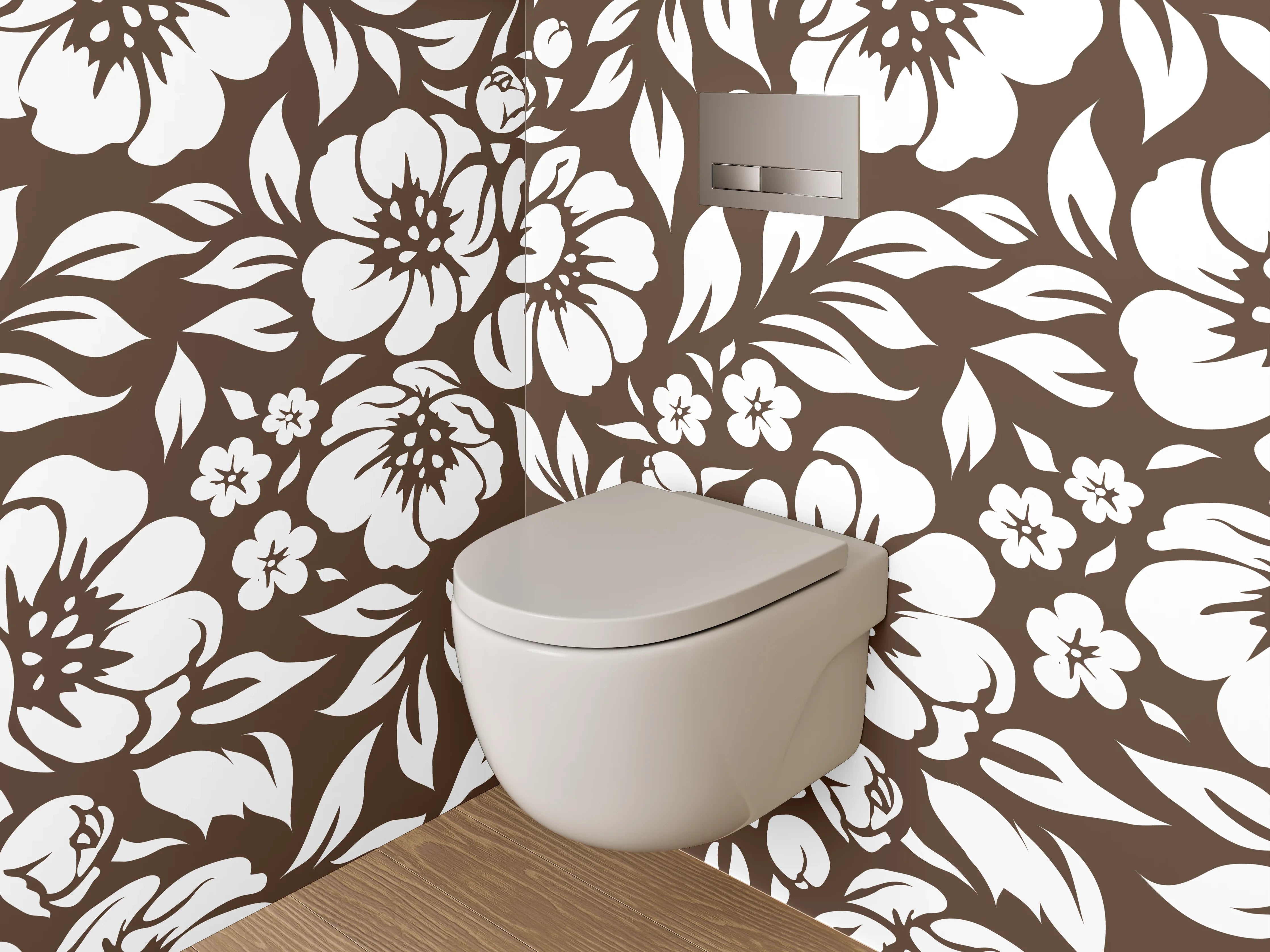 WC-Rückwand - Florale Muster in Braun-Weiß