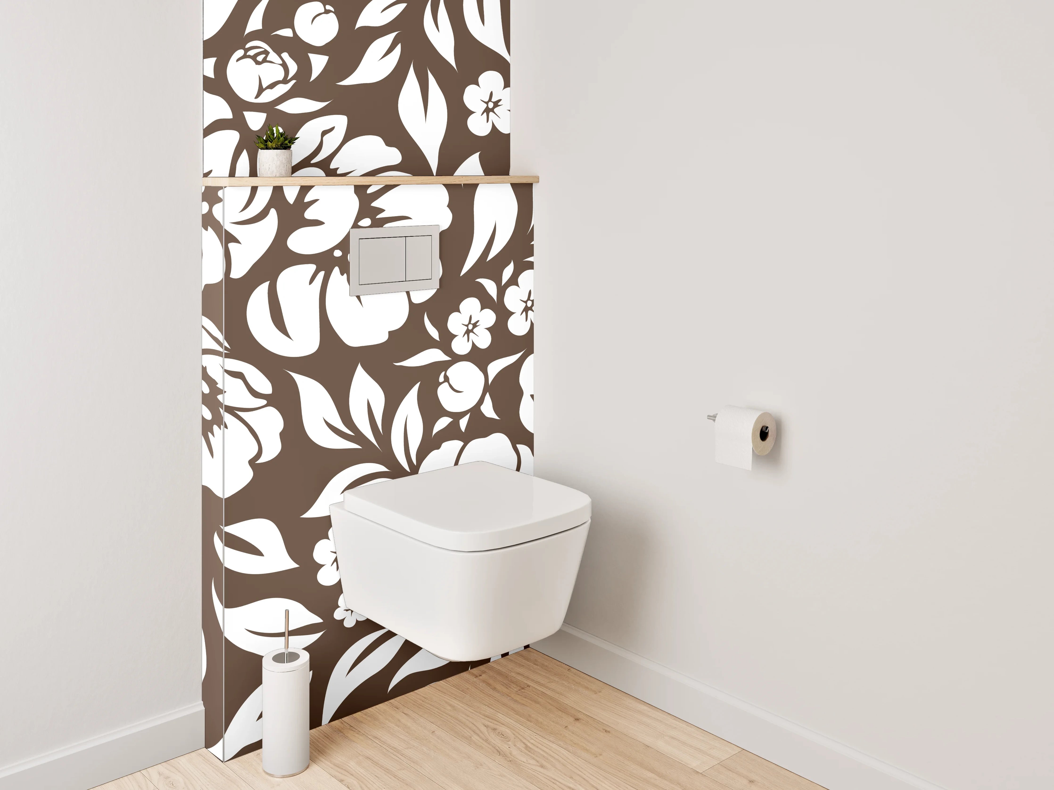WC-Rückwand - Florale Muster in Braun-Weiß