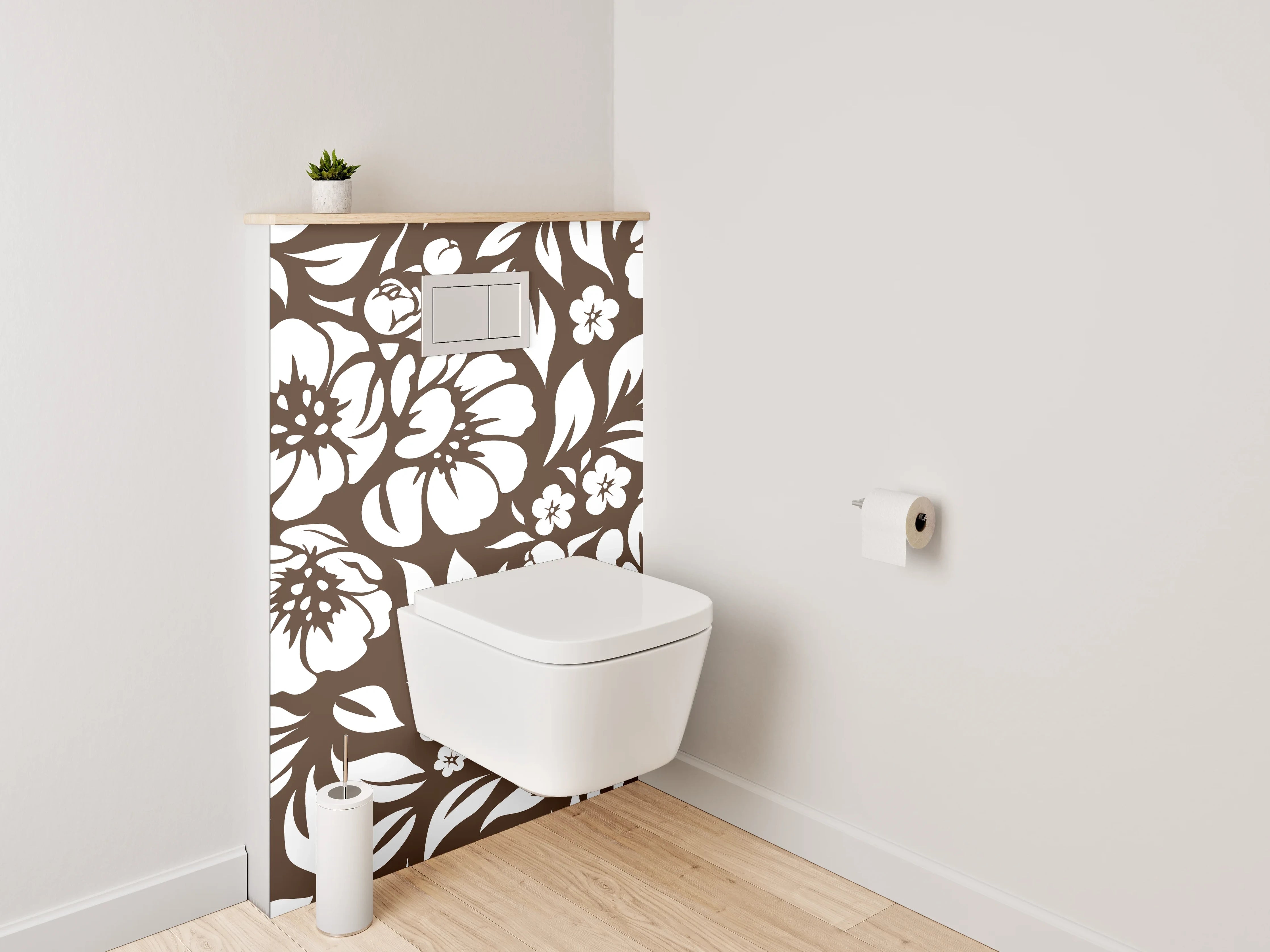 WC-Rückwand - Florale Muster in Braun-Weiß