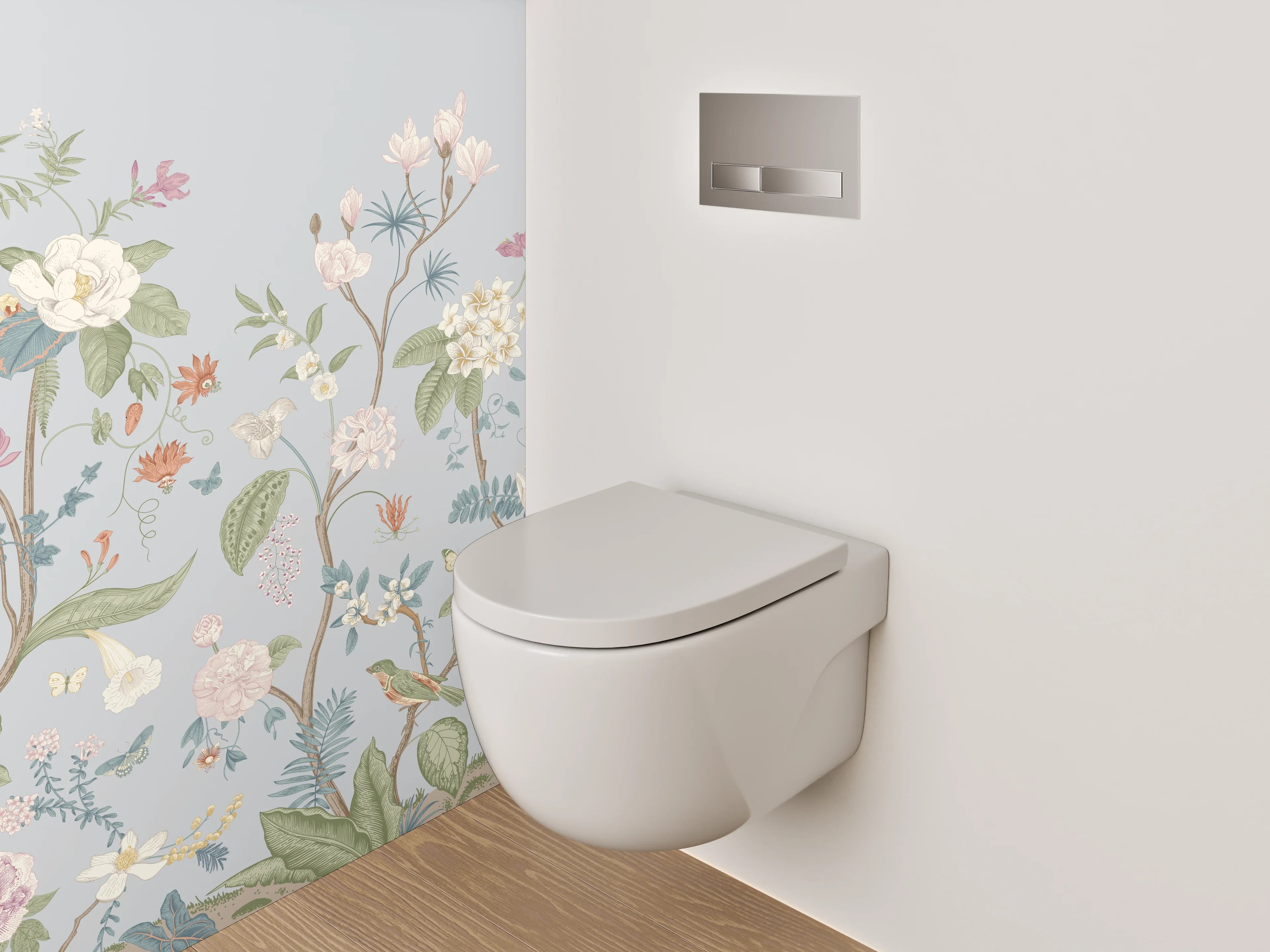 WC-Rückwand - Florale Vintage-Blumen auf Pastell-Blau