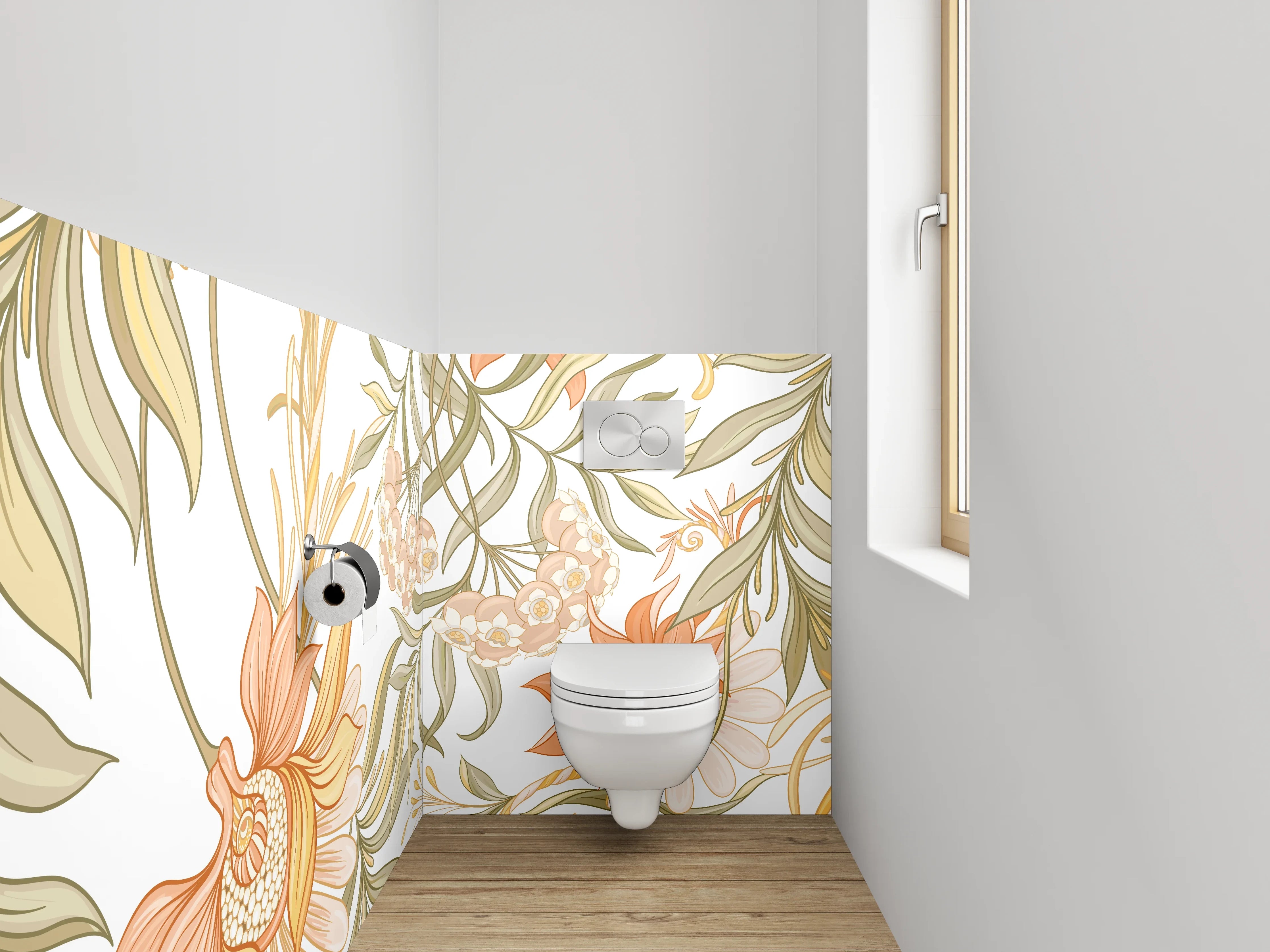 WC-Rückwand - Florale Vintage Illustration Beige Orange