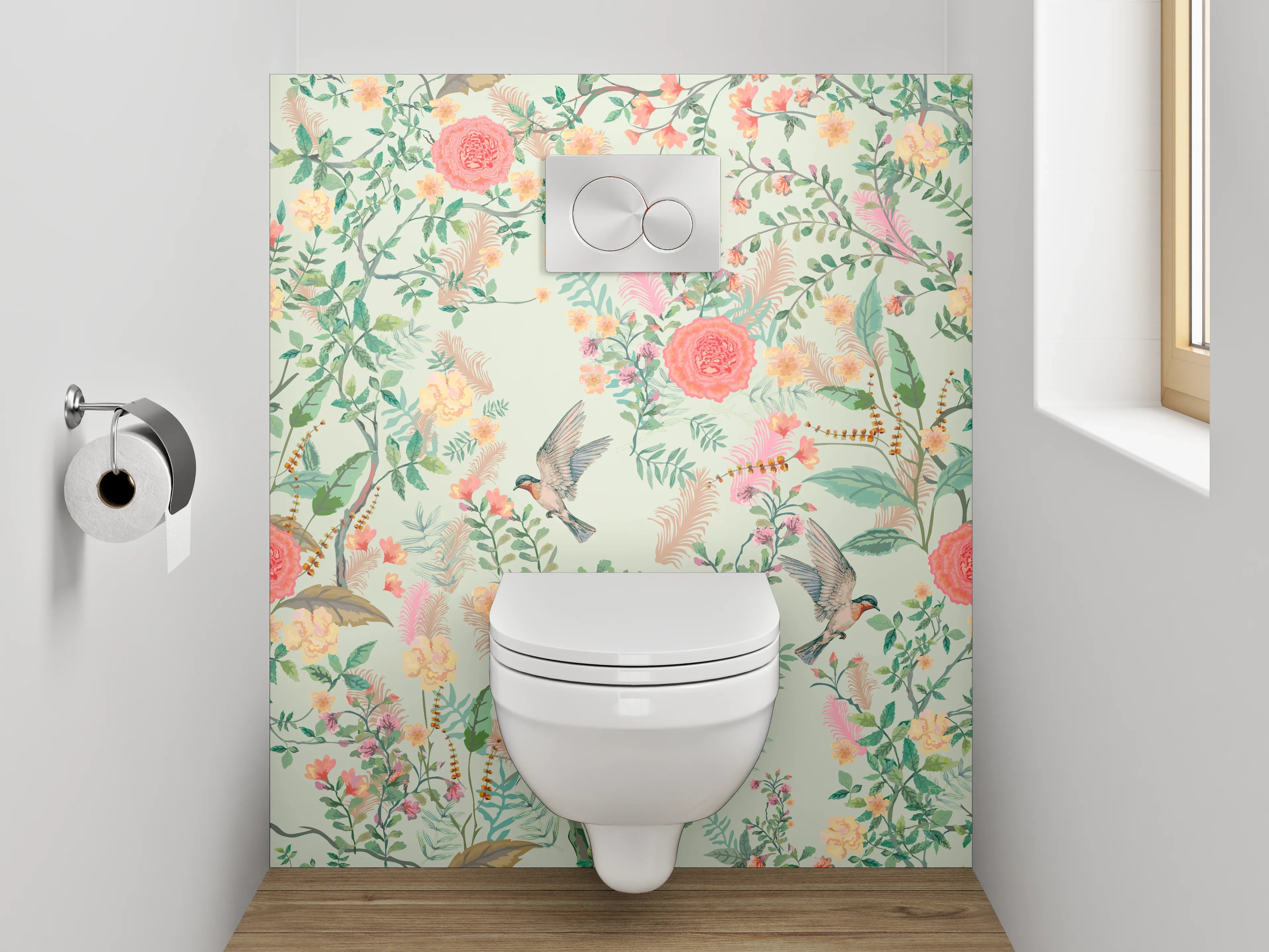 WC-Rückwand - Florale Vintage-Vögel Aquarell Muster