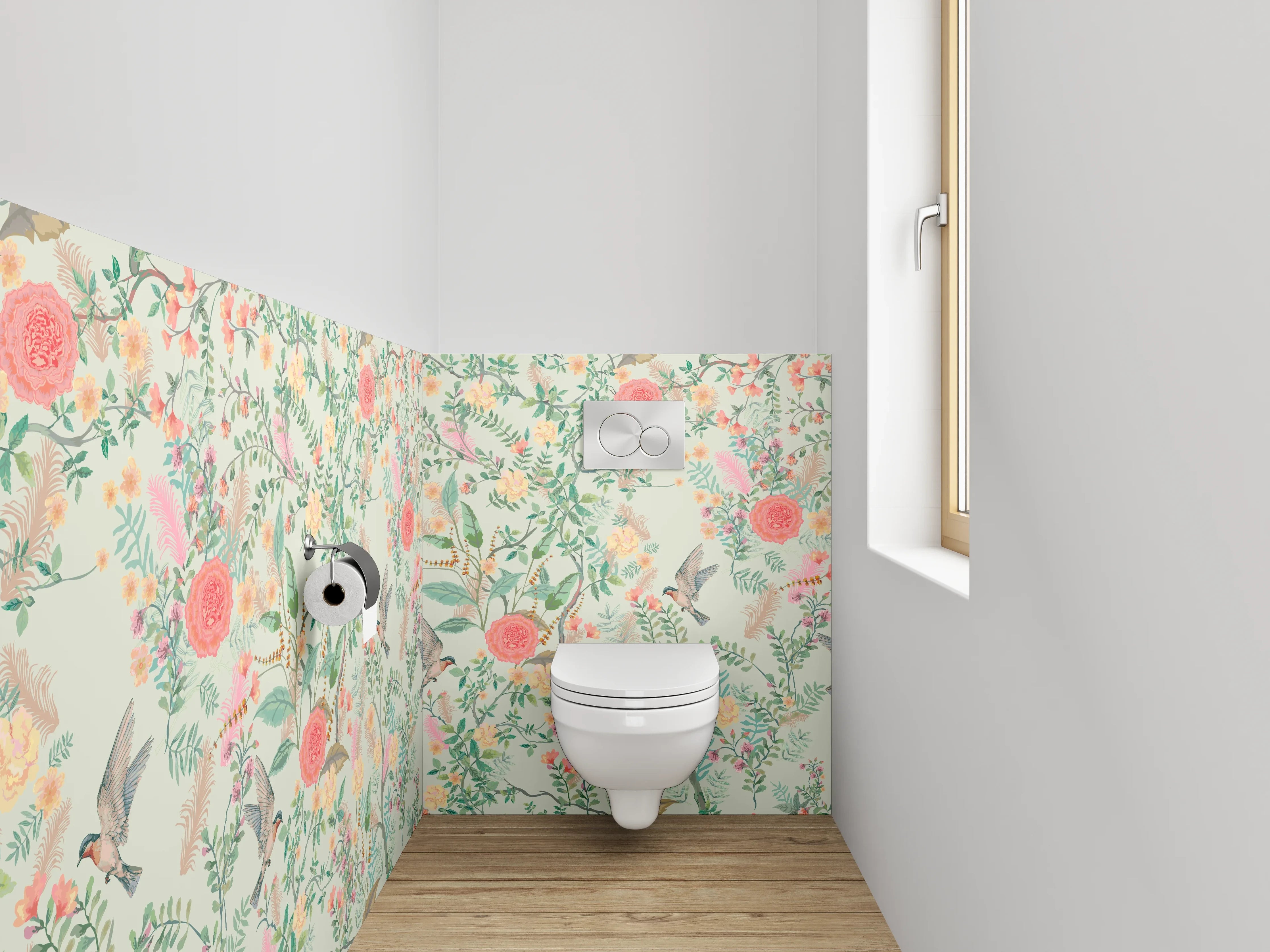 WC-Rückwand - Florale Vintage-Vögel Aquarell Muster