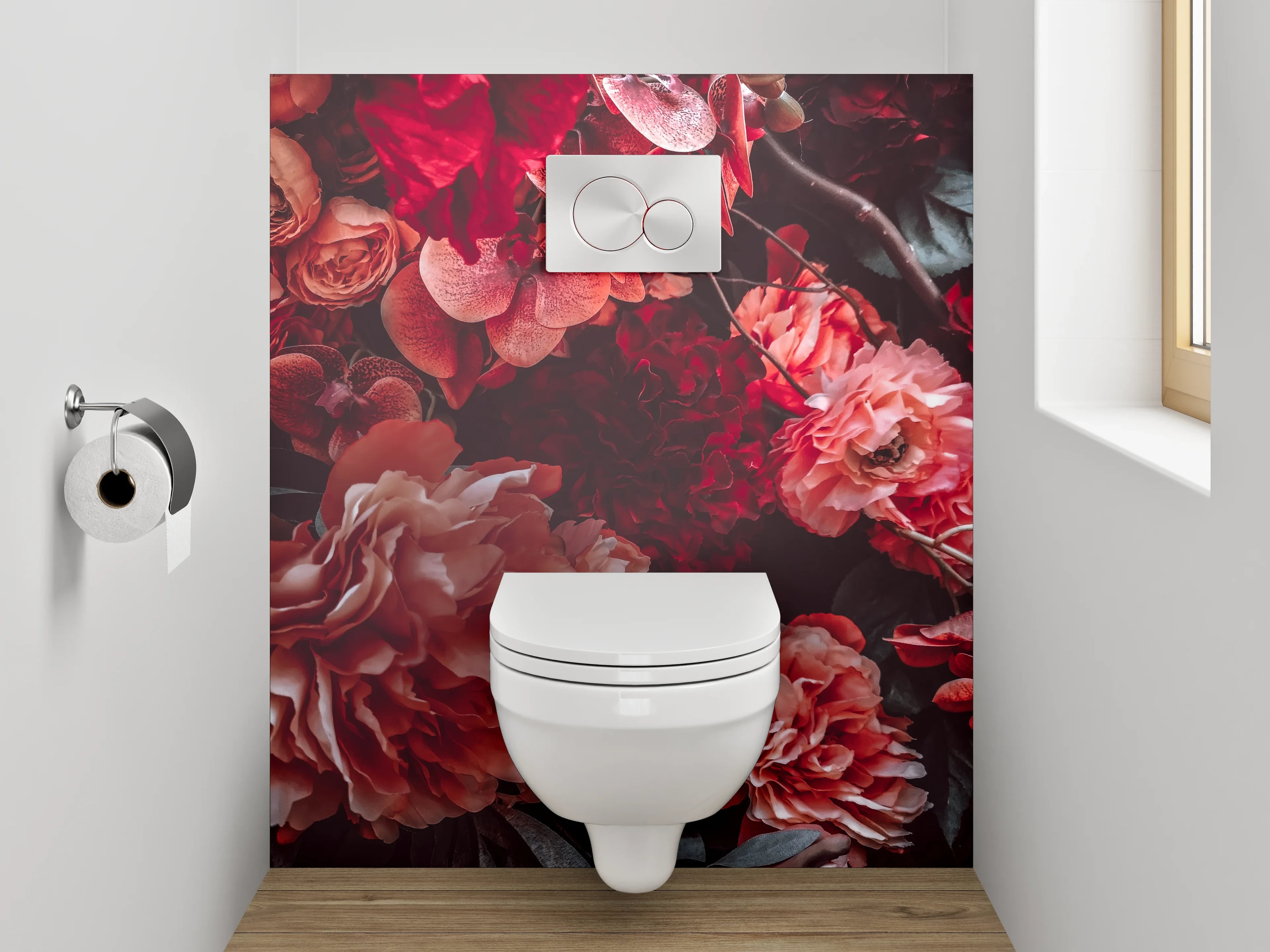WC-Rückwand - Floraler Traum in Rot und Rosa