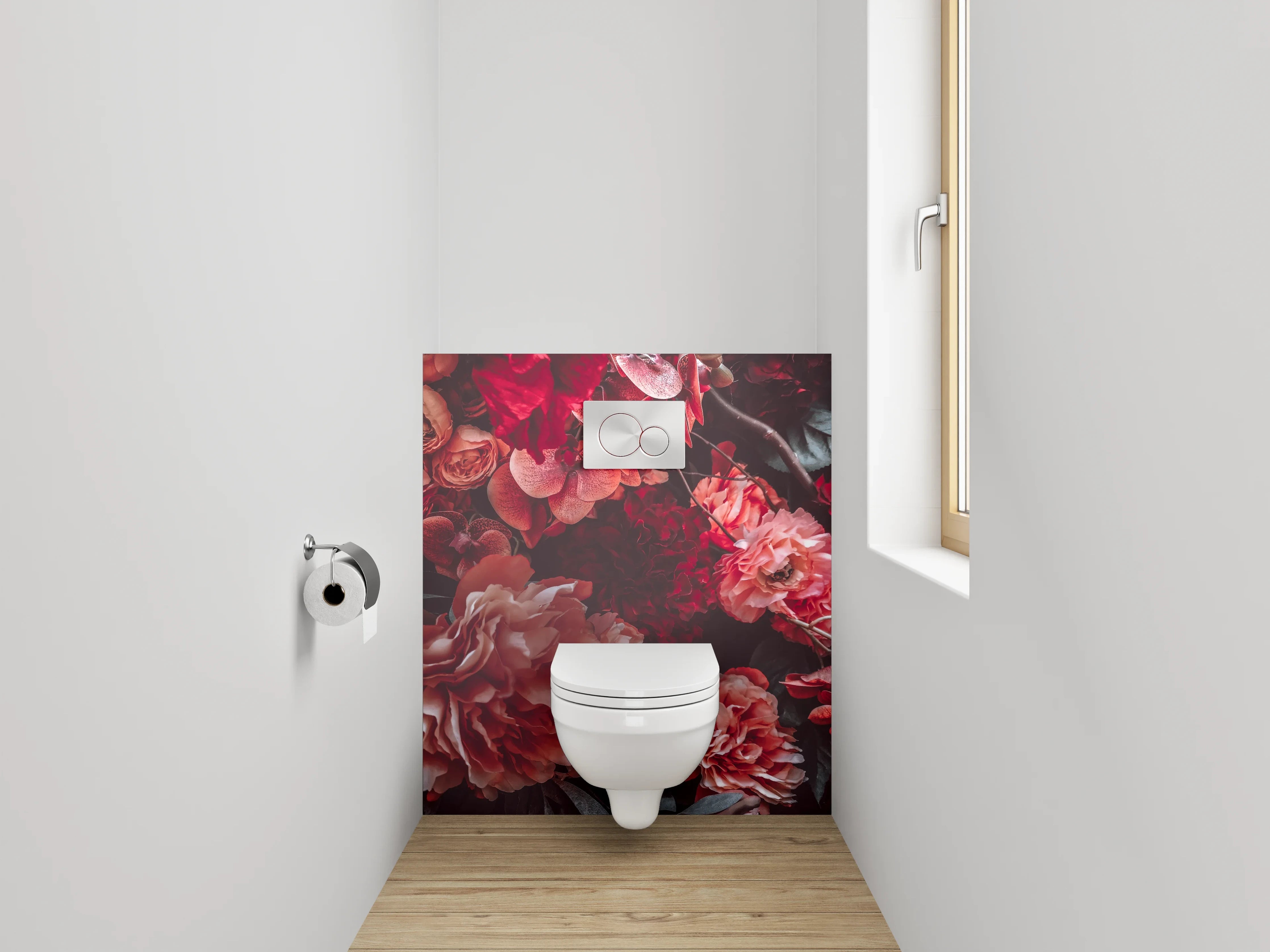 WC-Rückwand - Floraler Traum in Rot und Rosa