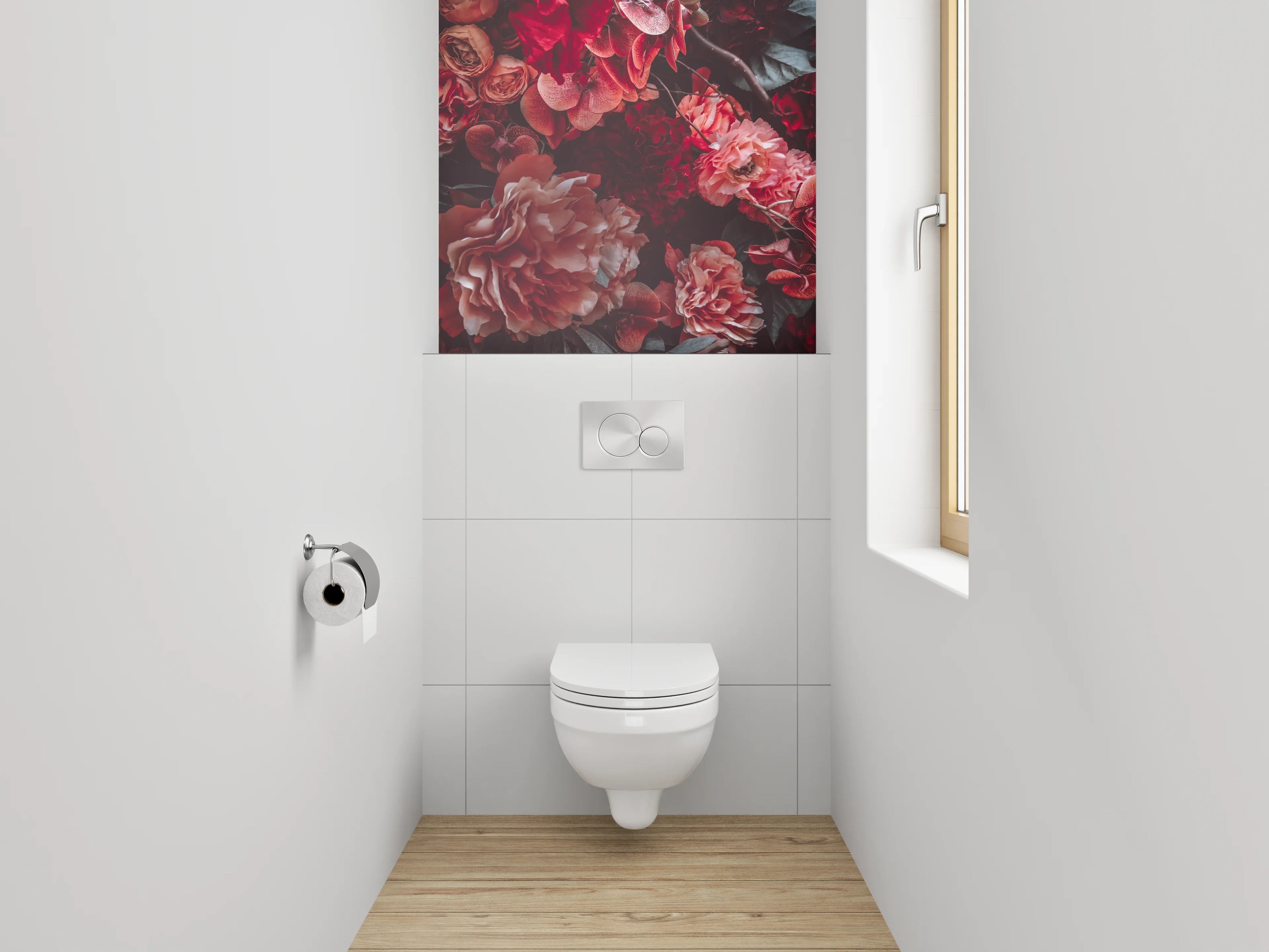 WC-Rückwand - Floraler Traum in Rot und Rosa