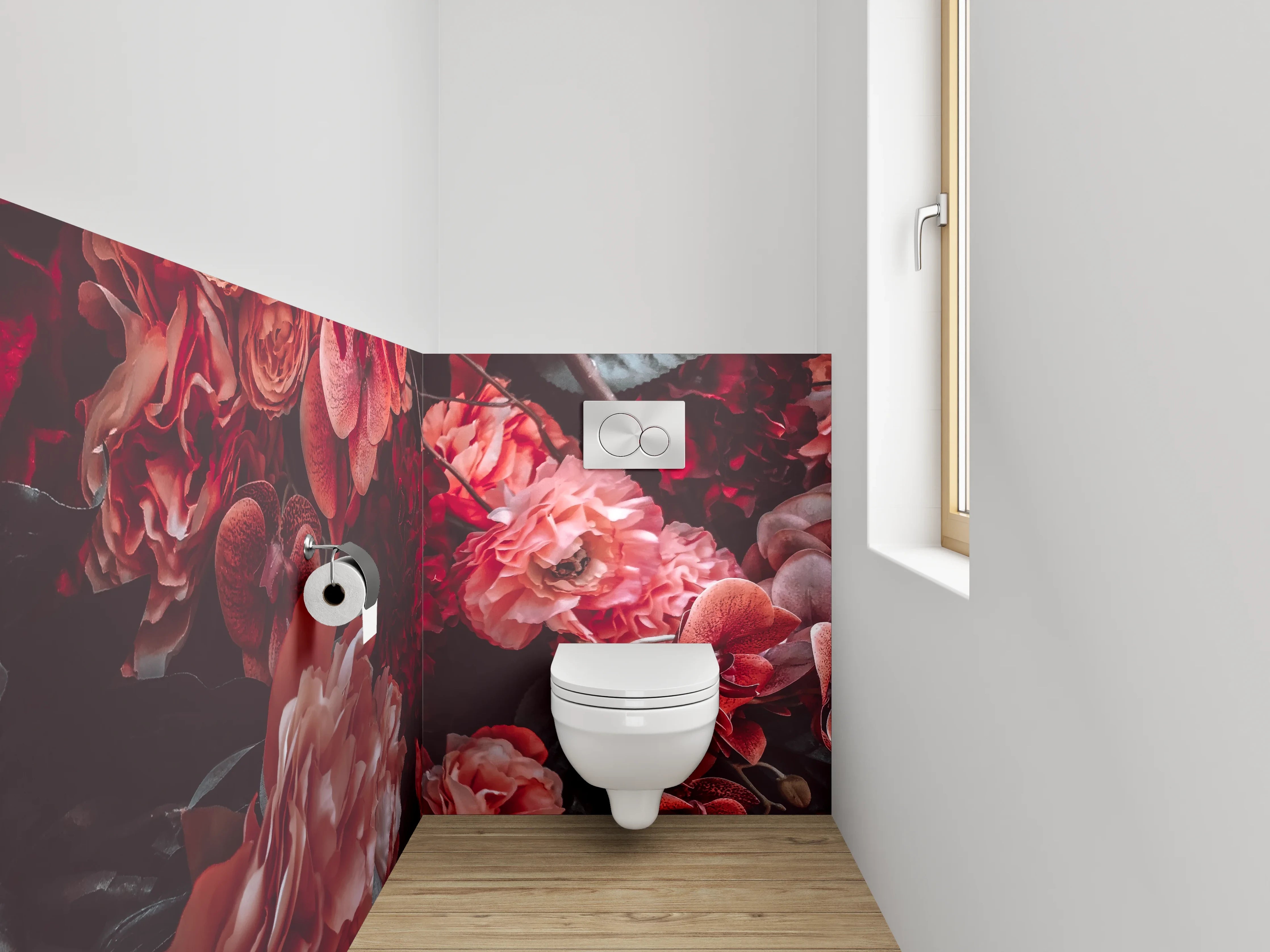 WC-Rückwand - Floraler Traum in Rot und Rosa