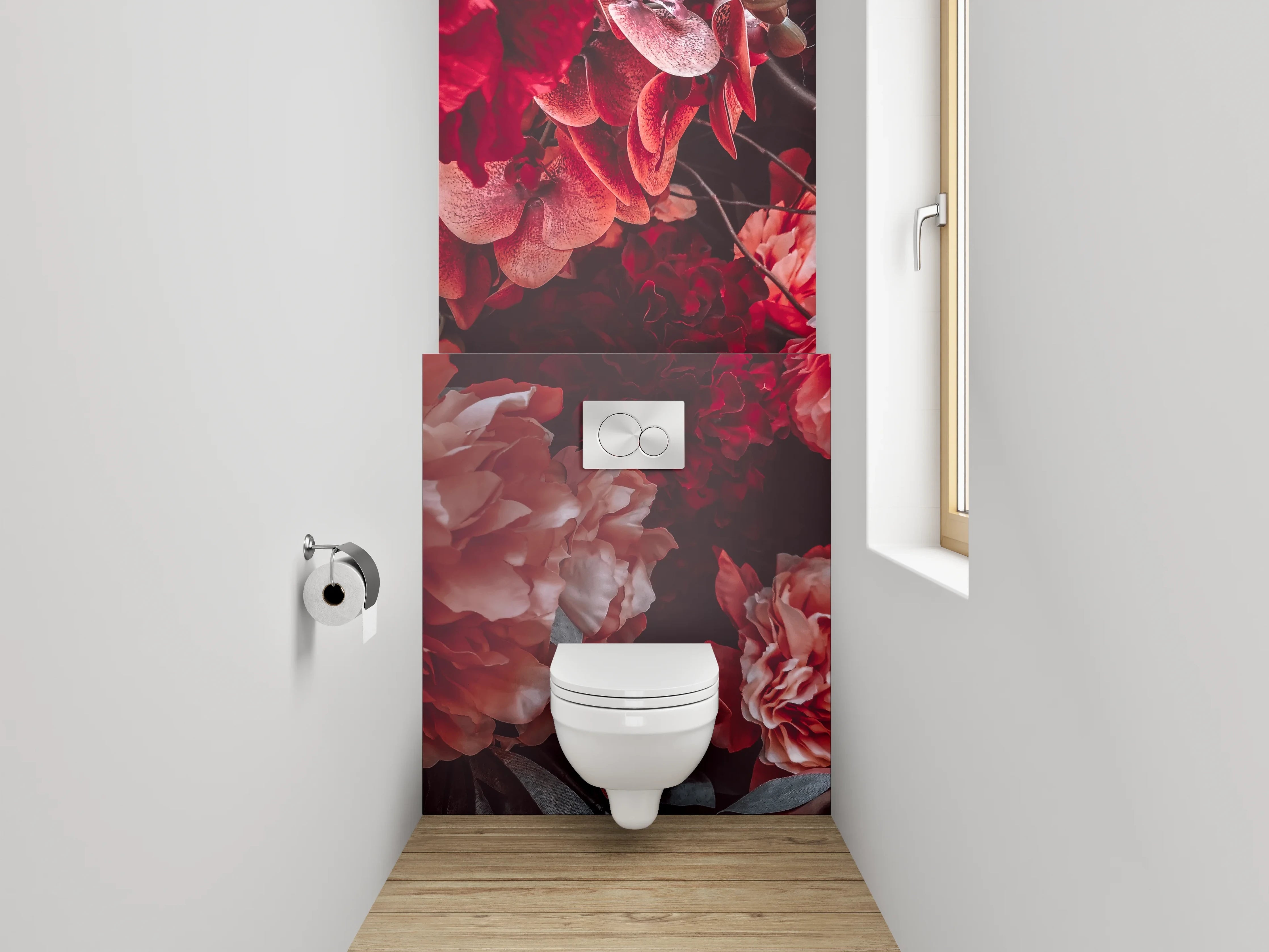 WC-Rückwand - Floraler Traum in Rot und Rosa