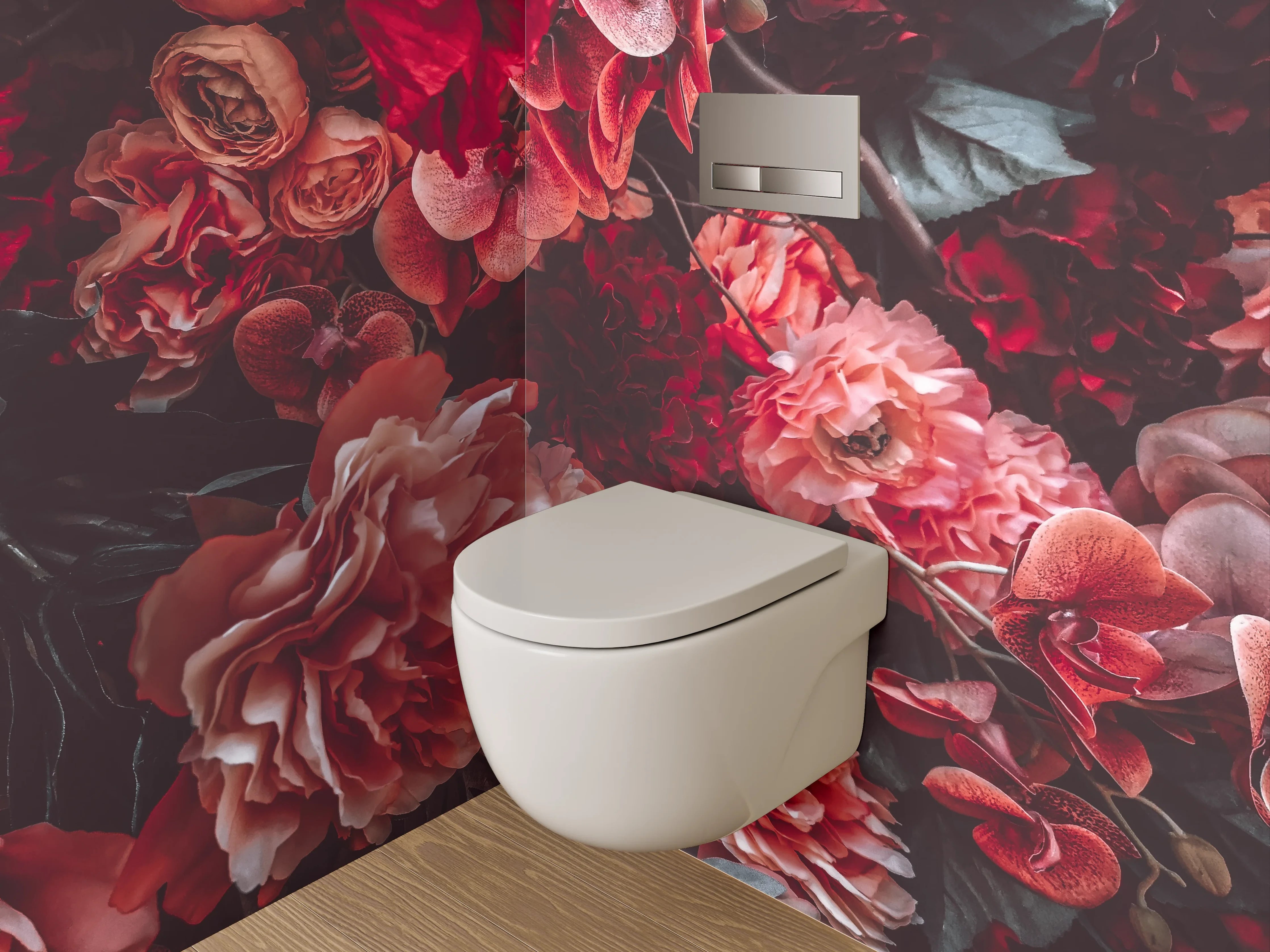 WC-Rückwand - Floraler Traum in Rot und Rosa