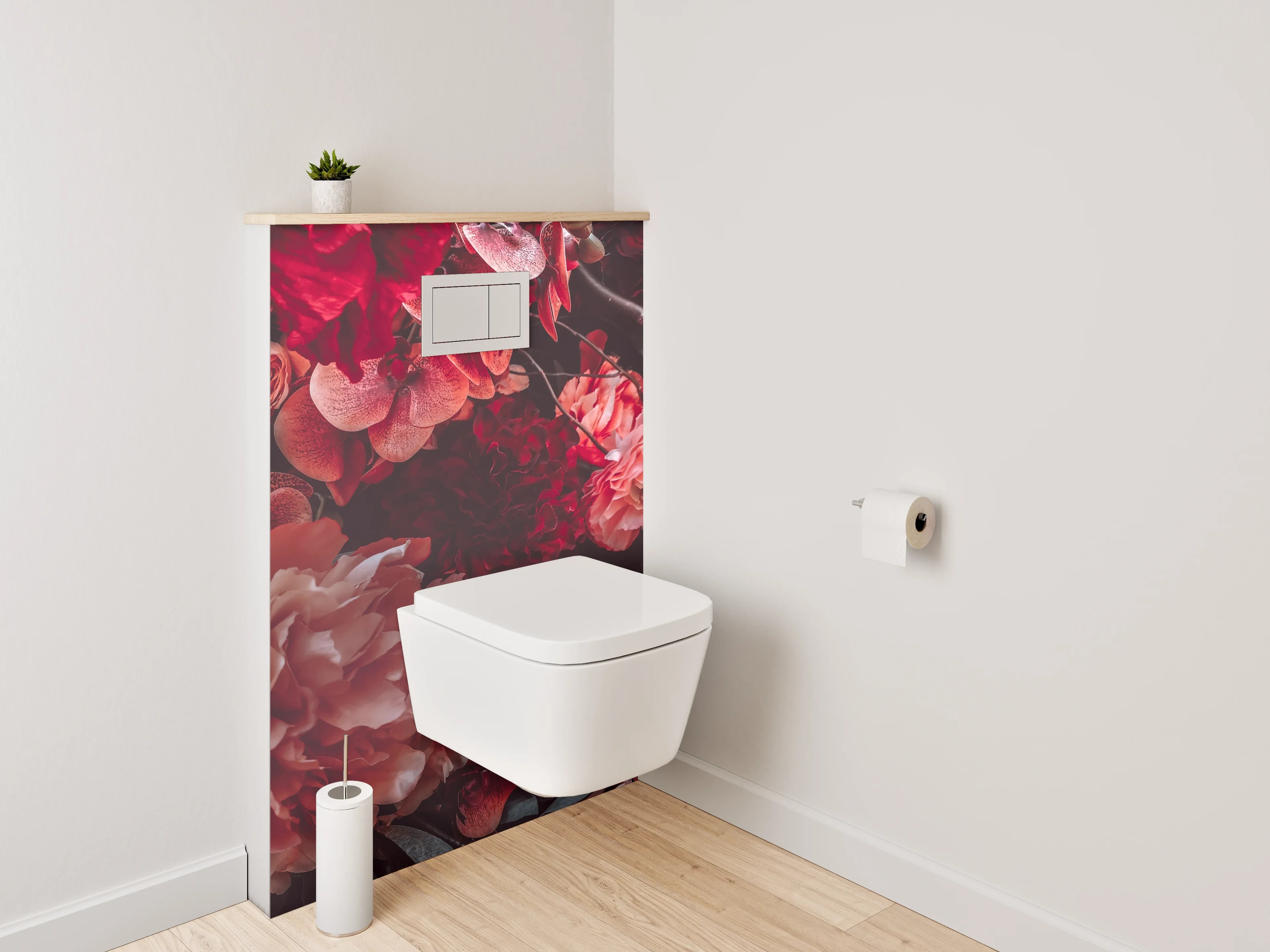 WC-Rückwand - Floraler Traum in Rot und Rosa