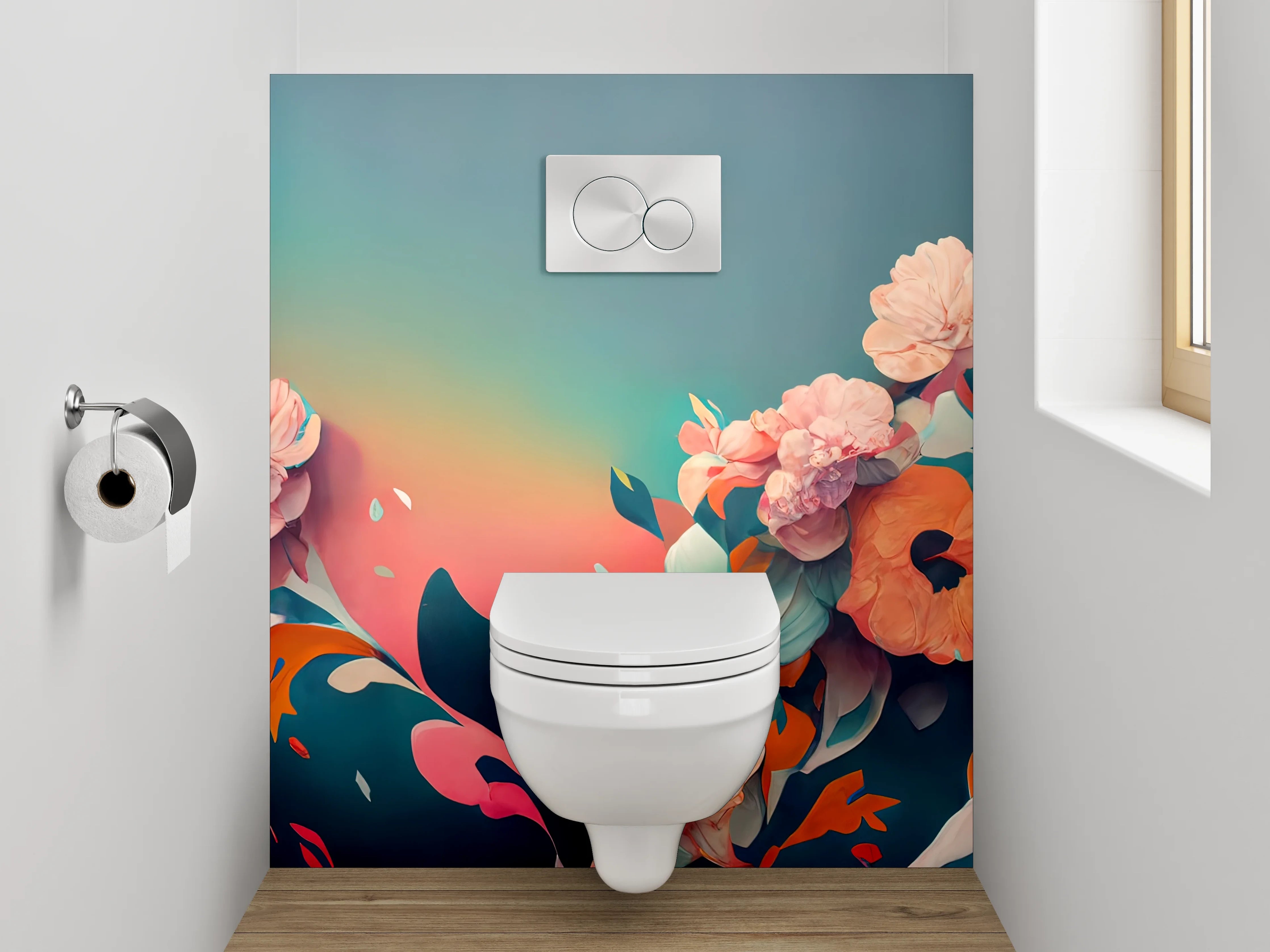 WC-Rückwand - Florales Aquarell-Blumenmotiv mit Farbverlauf