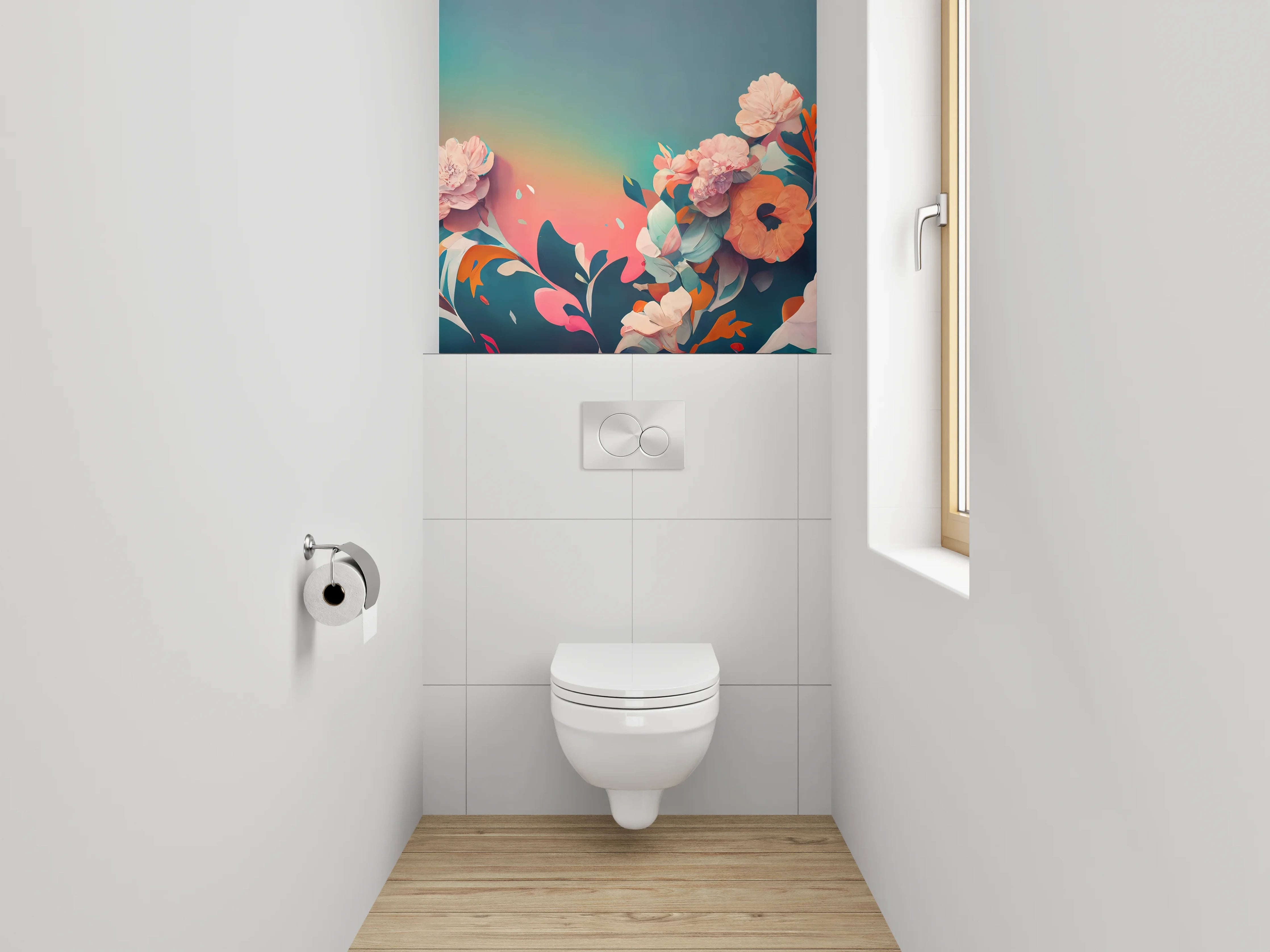 WC-Rückwand - Florales Aquarell-Blumenmotiv mit Farbverlauf