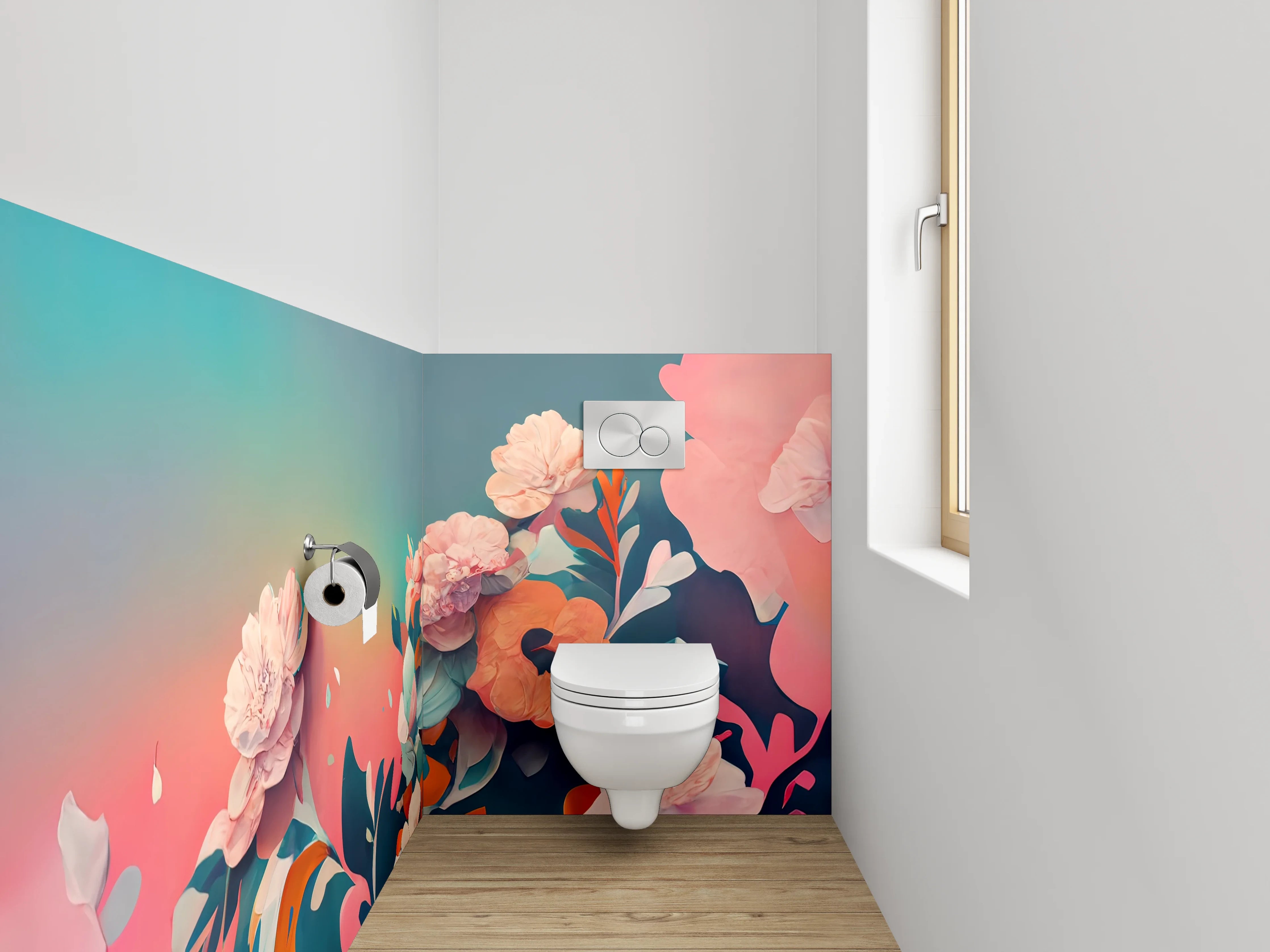WC-Rückwand - Florales Aquarell-Blumenmotiv mit Farbverlauf