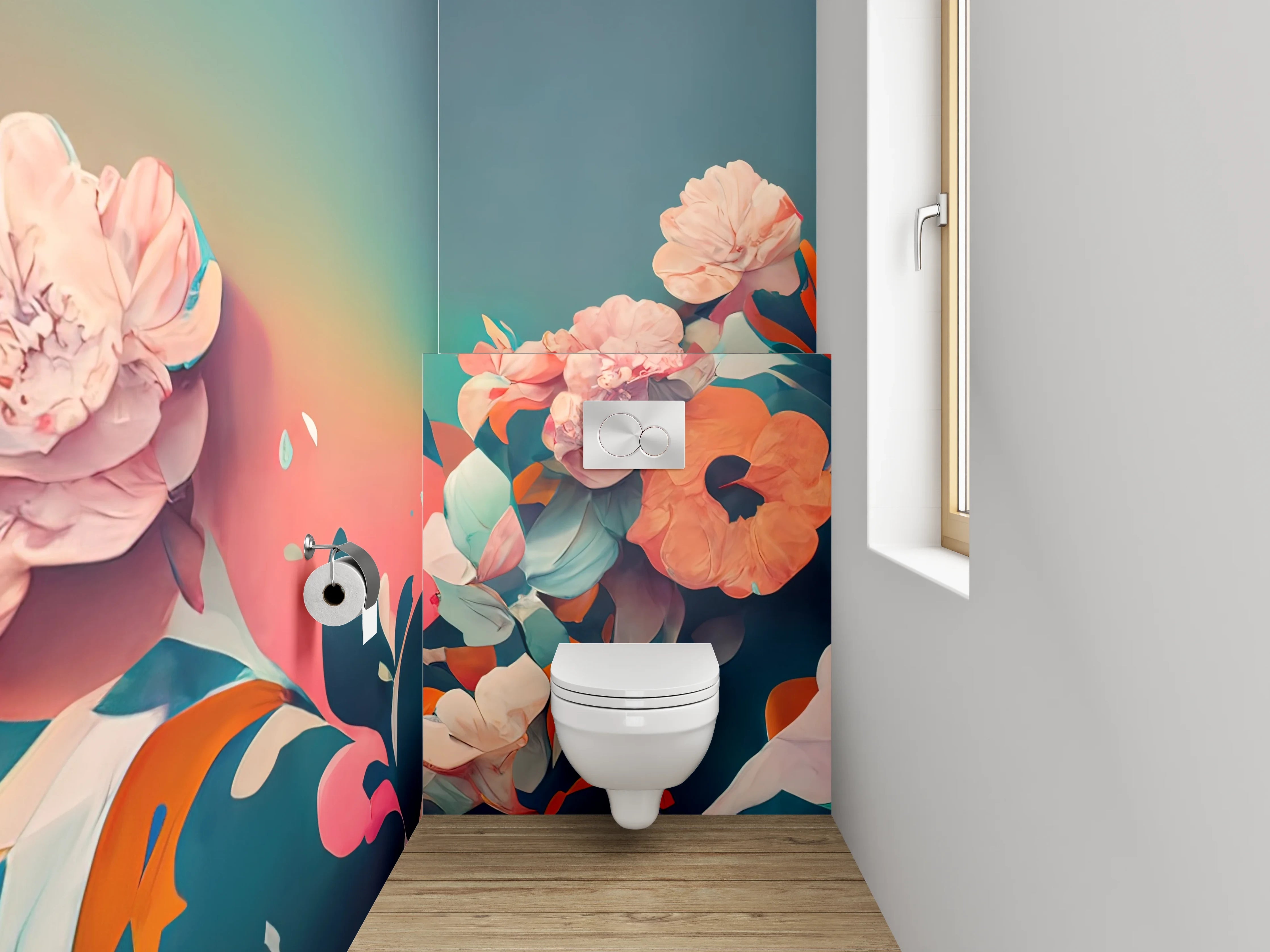 WC-Rückwand - Florales Aquarell-Blumenmotiv mit Farbverlauf