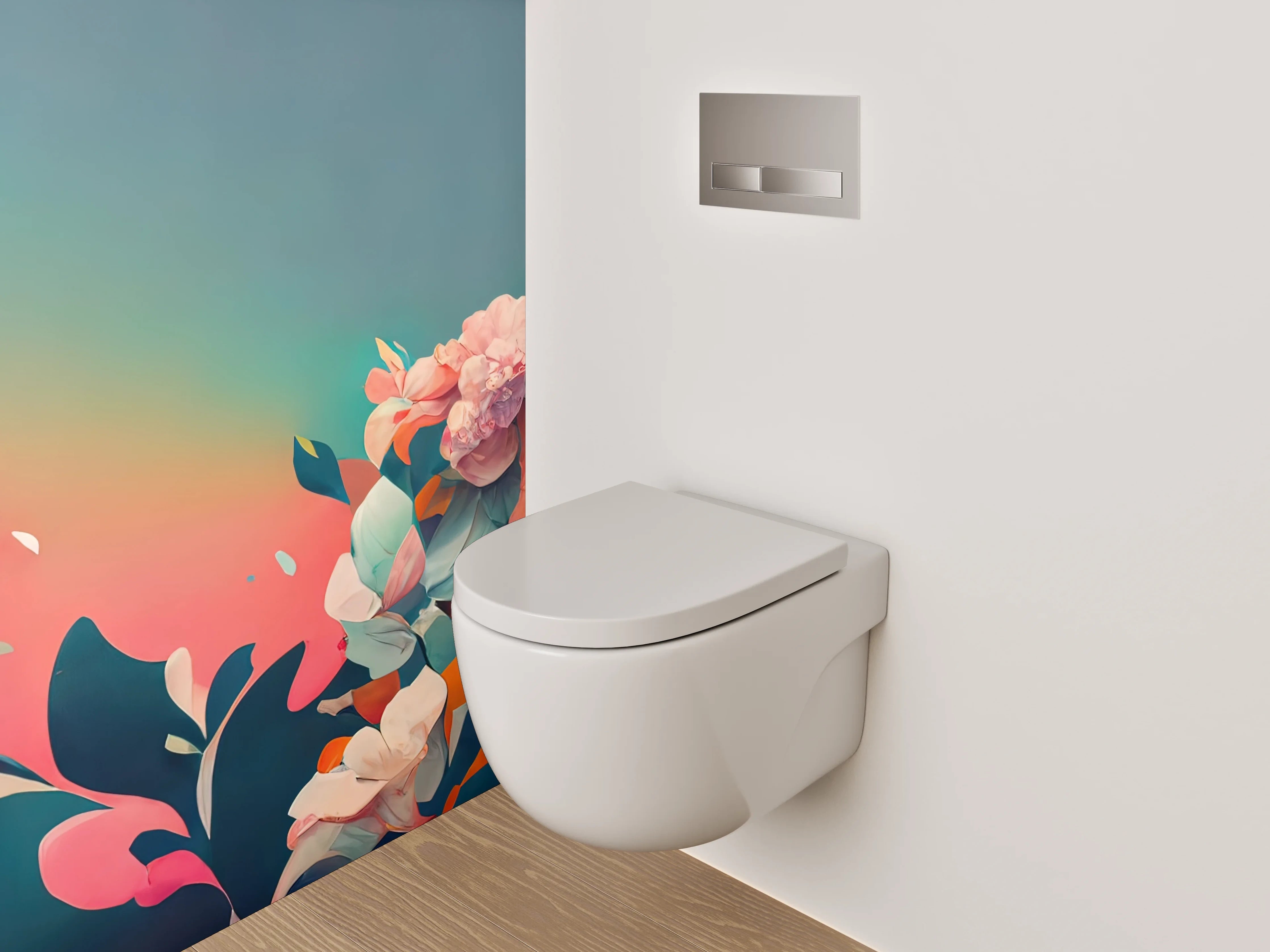 WC-Rückwand - Florales Aquarell-Blumenmotiv mit Farbverlauf