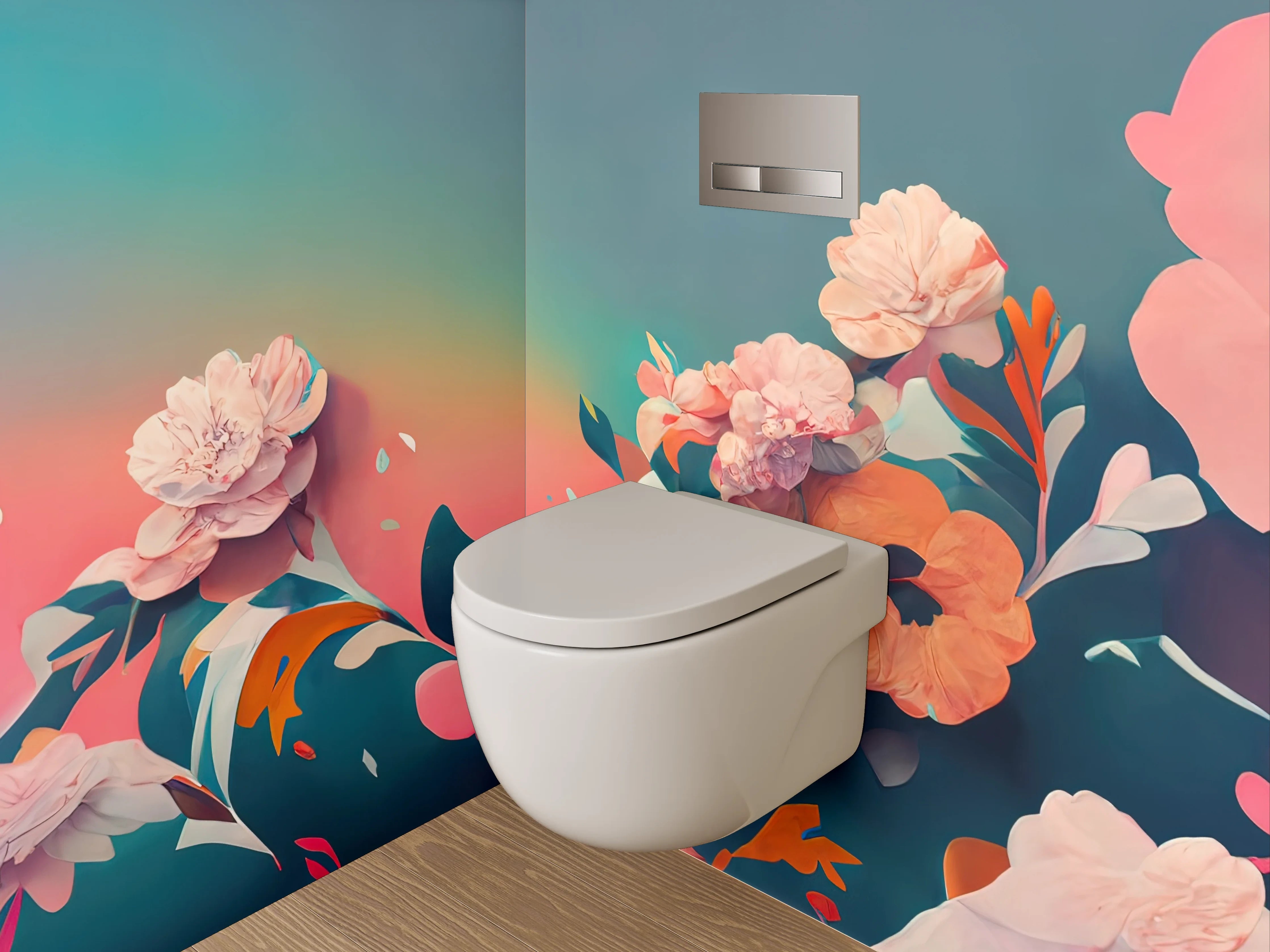 WC-Rückwand - Florales Aquarell-Blumenmotiv mit Farbverlauf