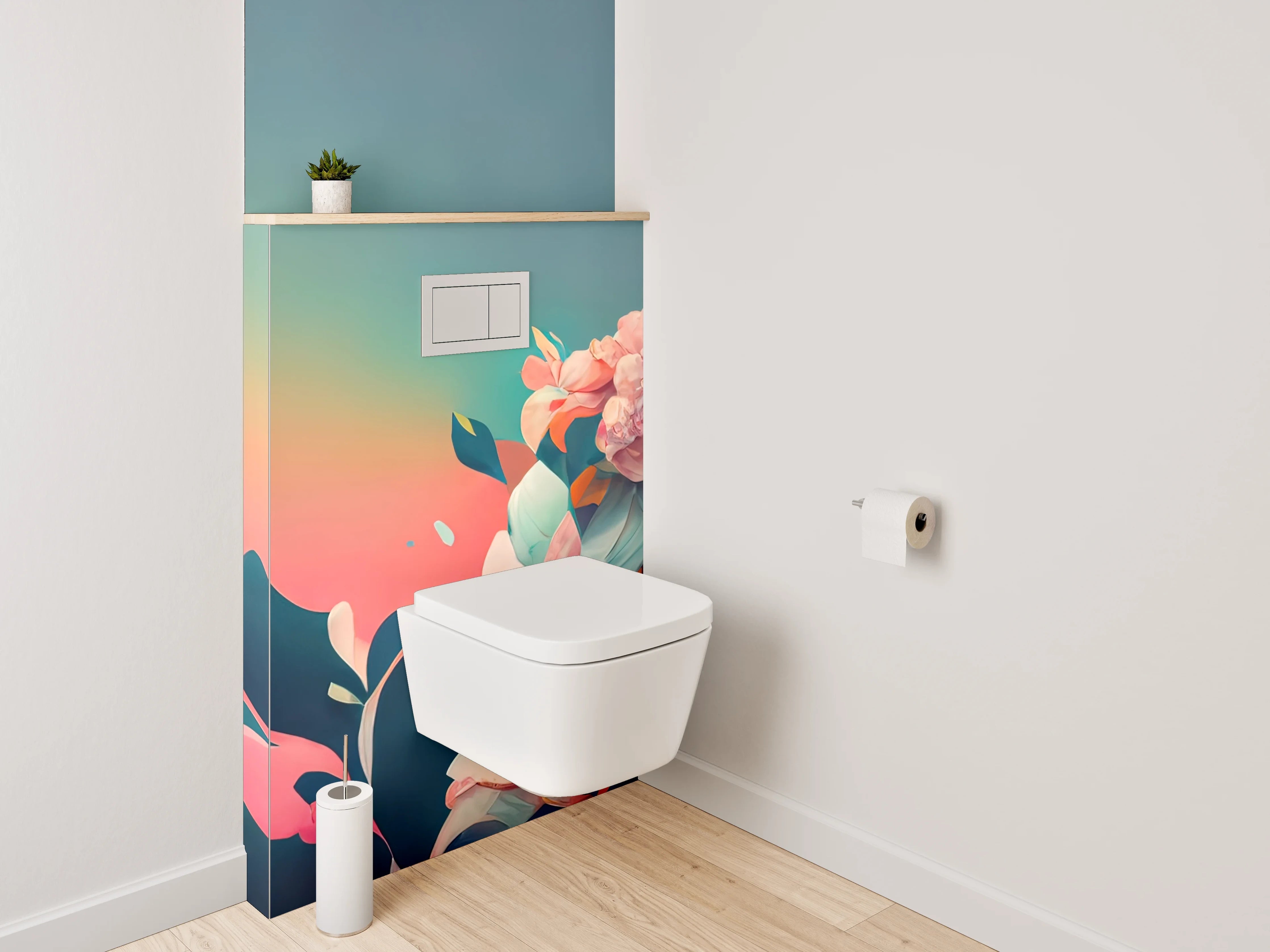 WC-Rückwand - Florales Aquarell-Blumenmotiv mit Farbverlauf