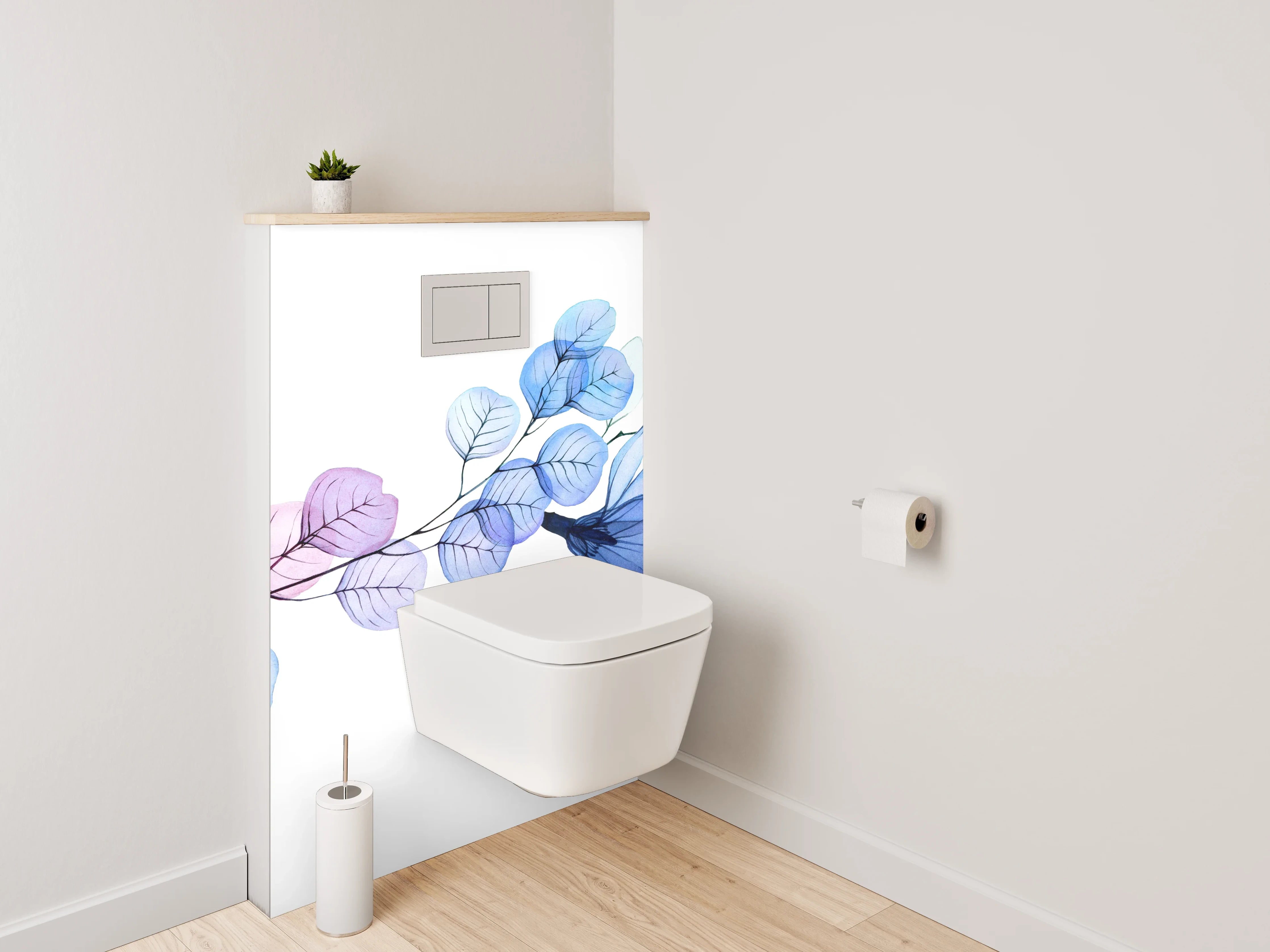 WC-Rückwand - Florales Aquarell-Design in Blautönen