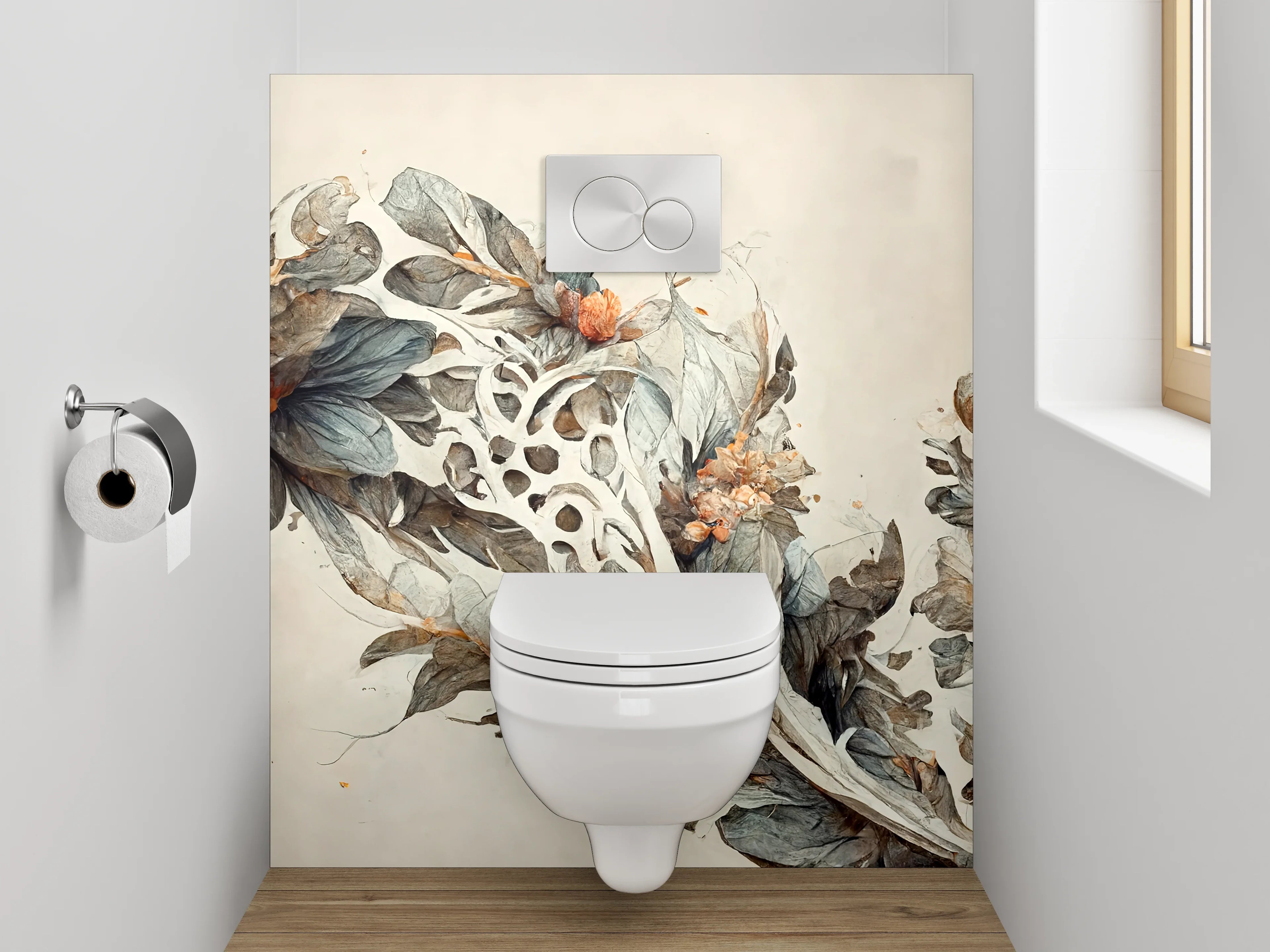 WC-Rückwand - Florales Aquarell Kunstwerk Blätter Braun