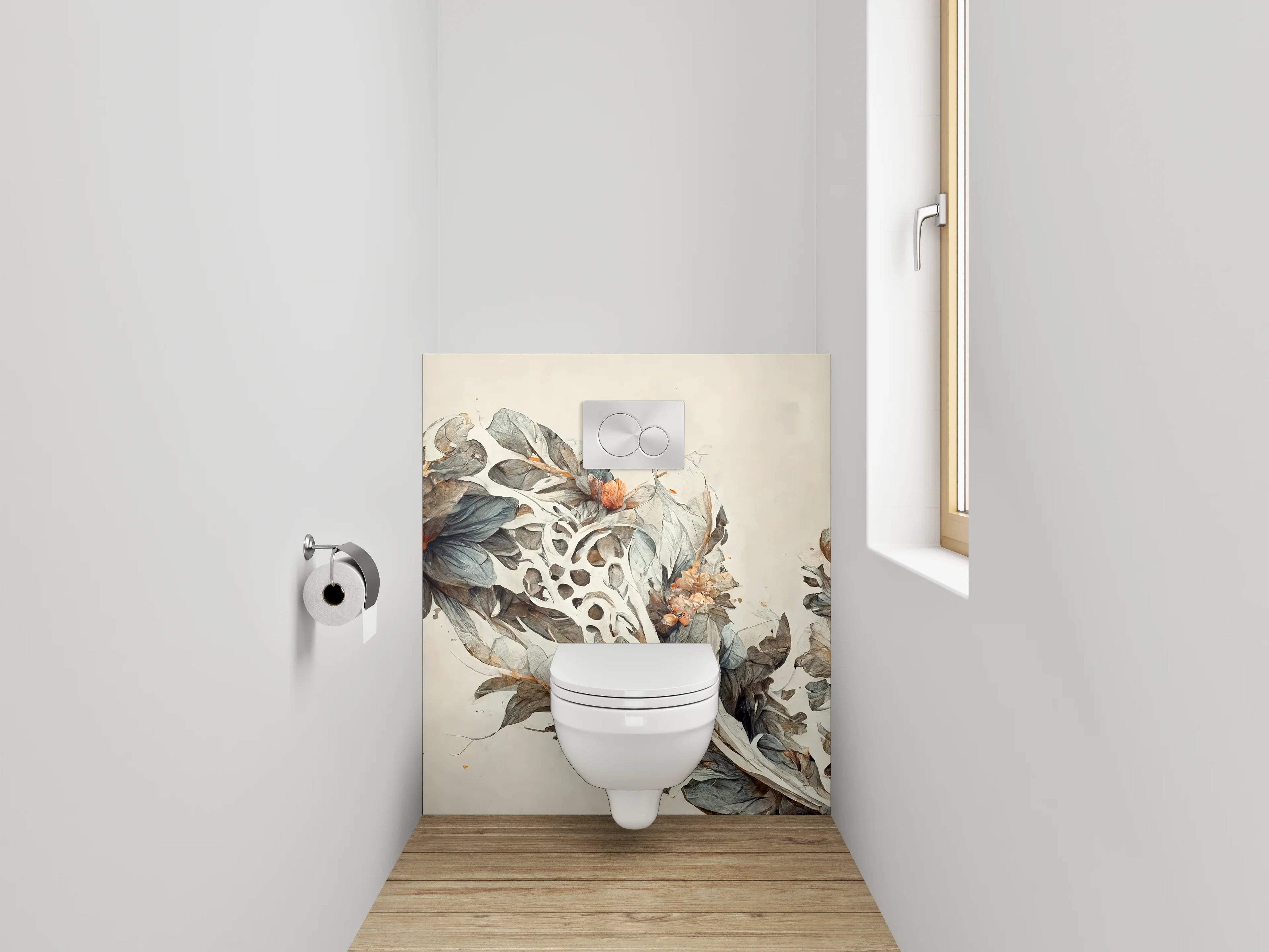 WC-Rückwand - Florales Aquarell Kunstwerk Blätter Braun