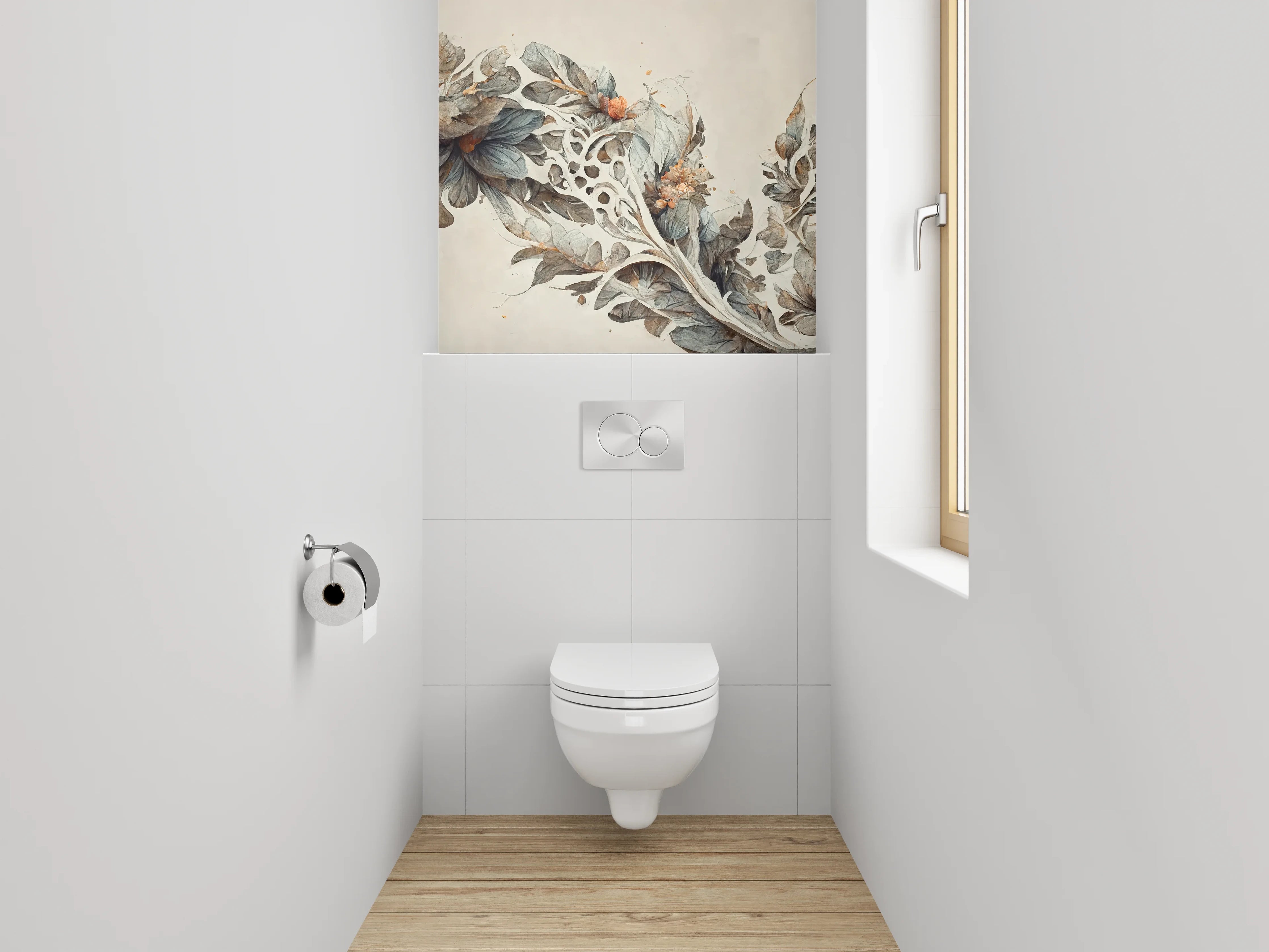 WC-Rückwand - Florales Aquarell Kunstwerk Blätter Braun