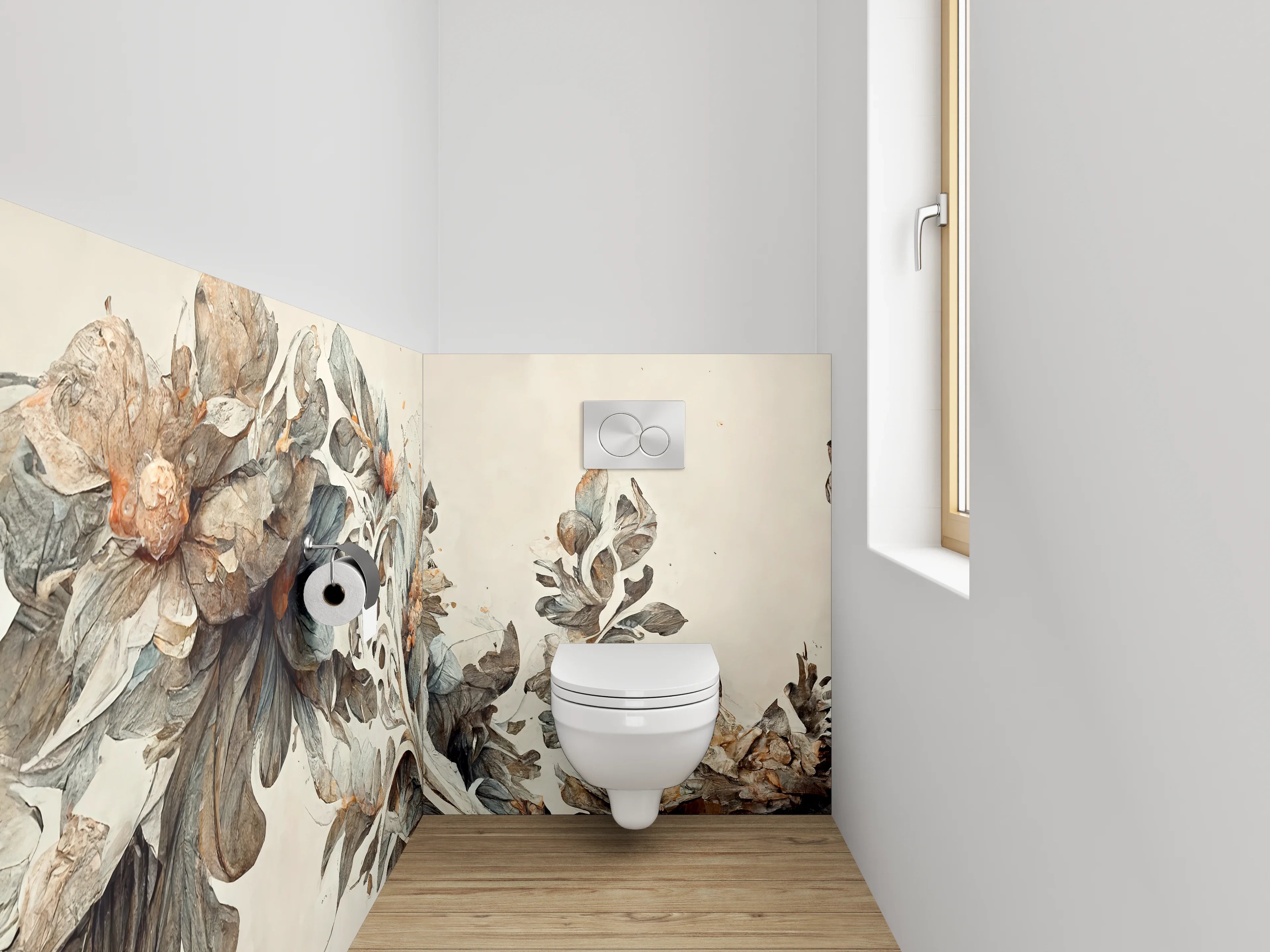 WC-Rückwand - Florales Aquarell Kunstwerk Blätter Braun
