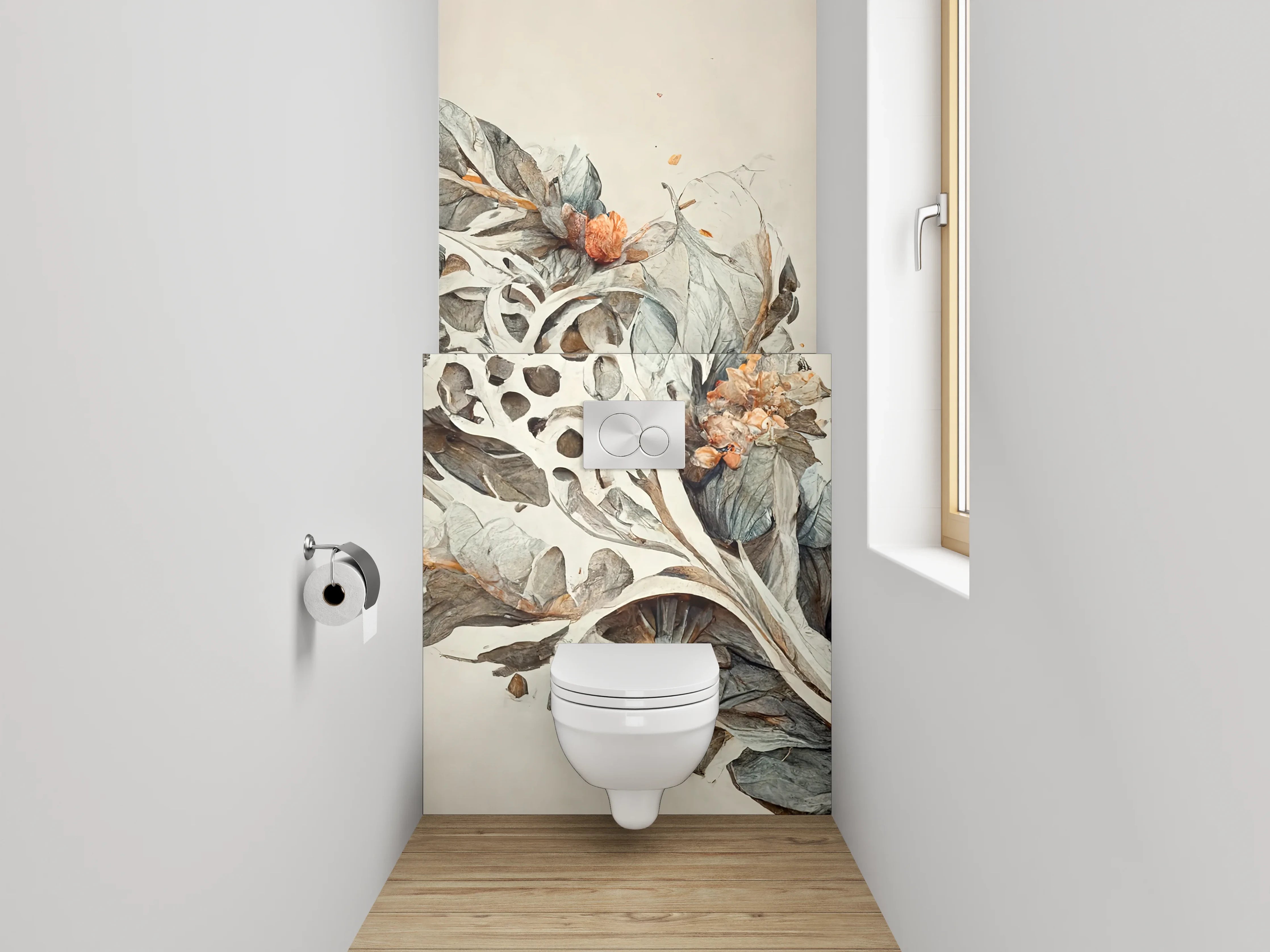 WC-Rückwand - Florales Aquarell Kunstwerk Blätter Braun