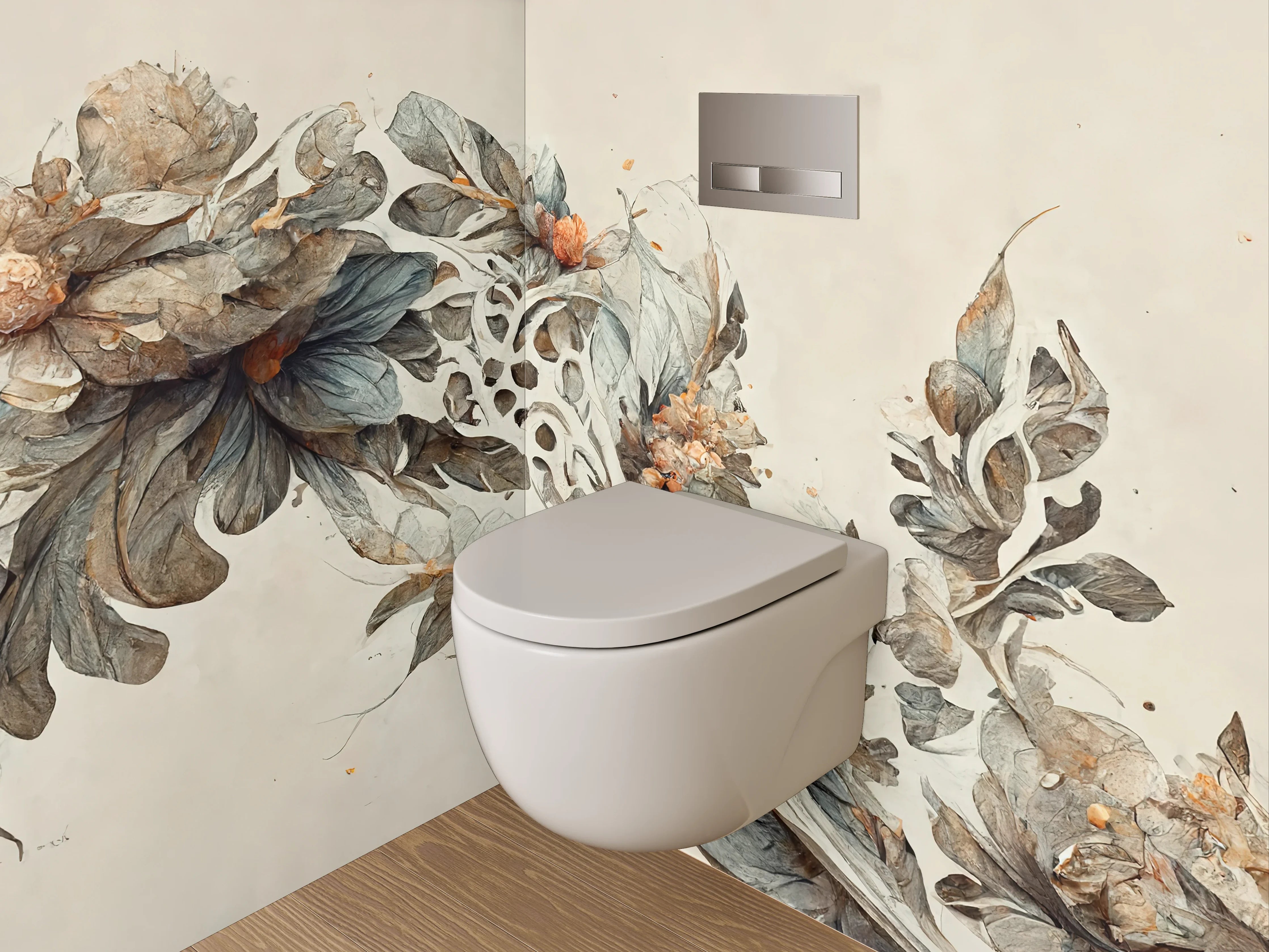 WC-Rückwand - Florales Aquarell Kunstwerk Blätter Braun