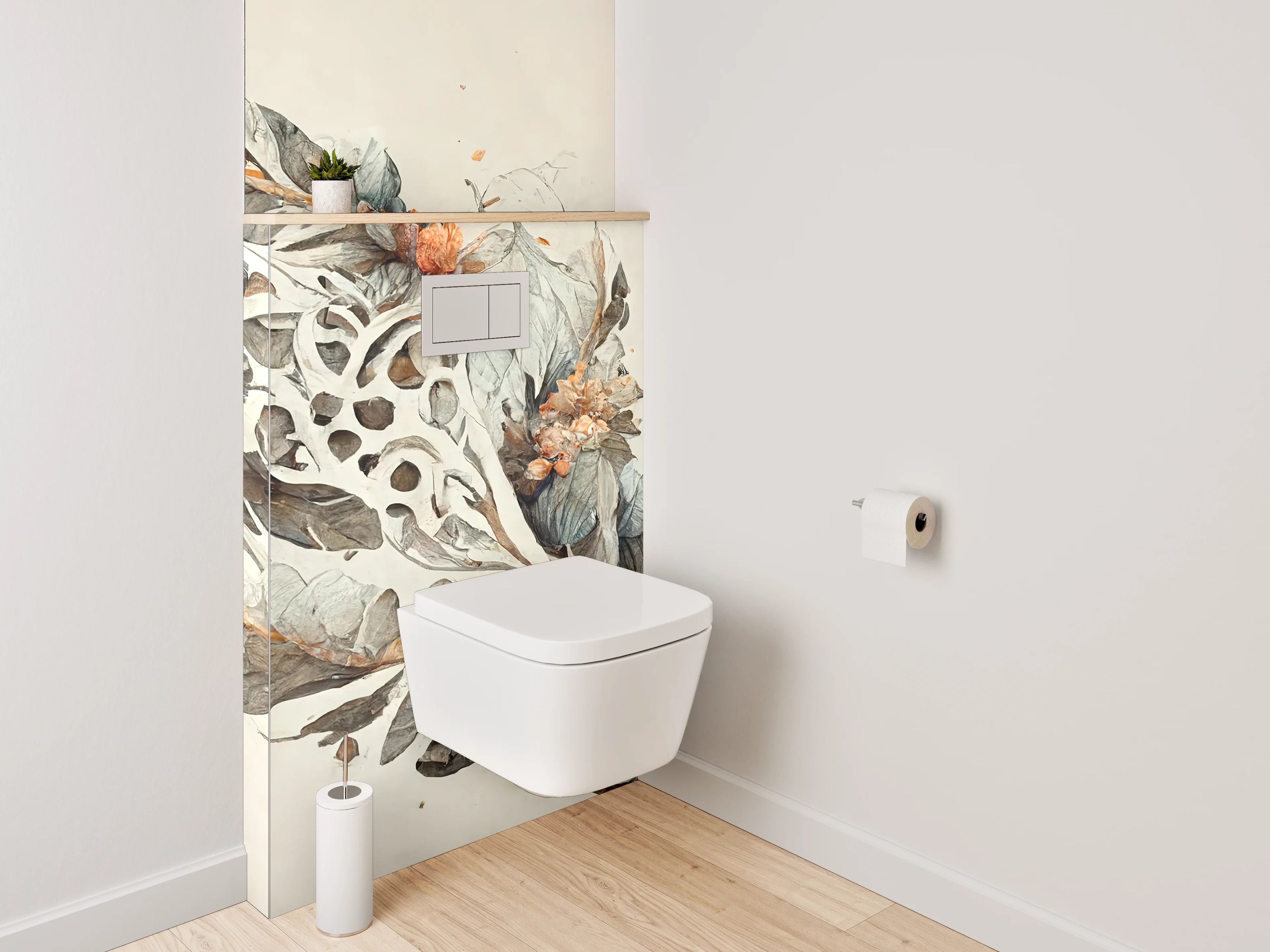 WC-Rückwand - Florales Aquarell Kunstwerk Blätter Braun