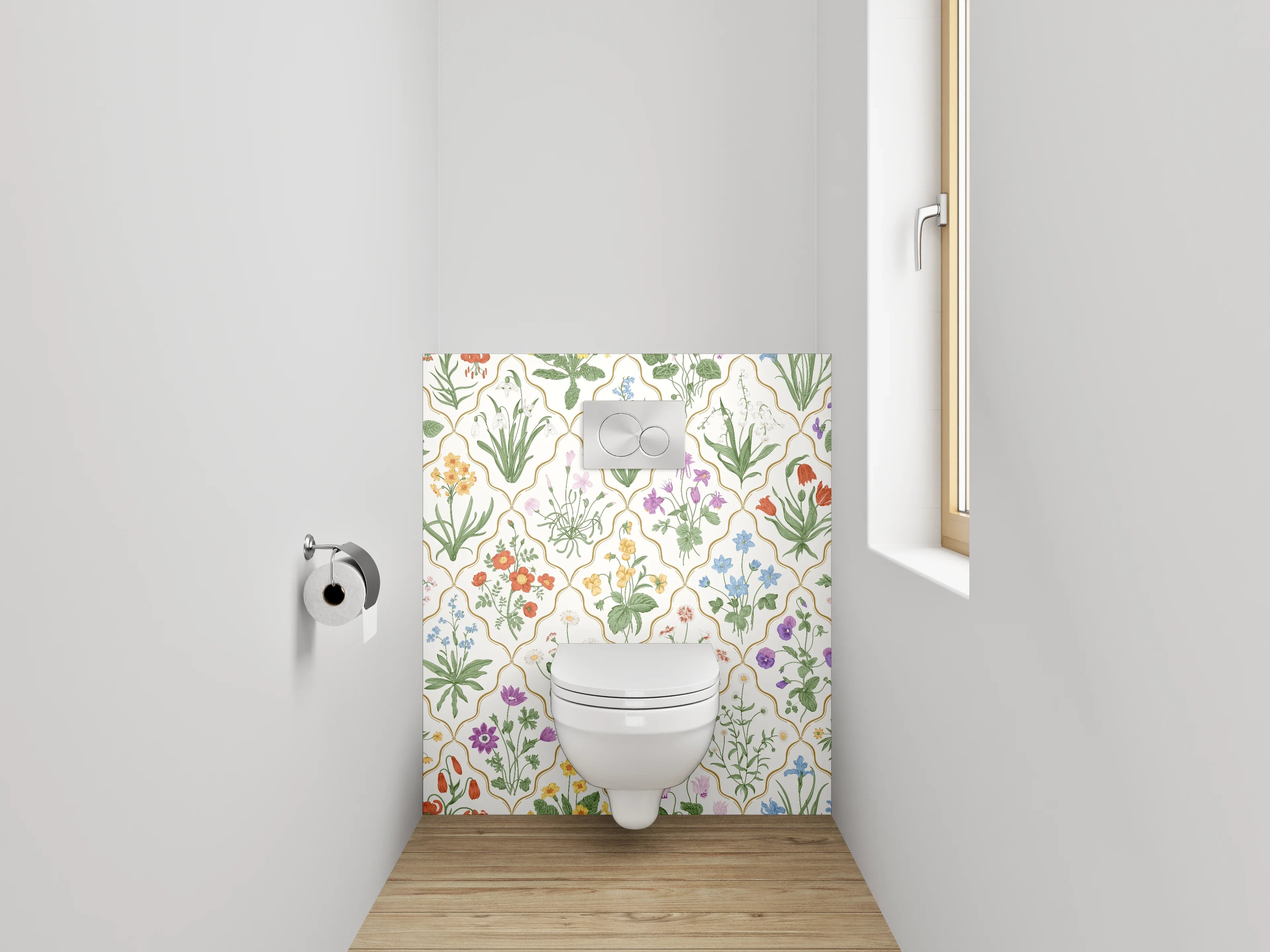 WC-Rückwand - Florales Aquarell-Muster zarte Farben
