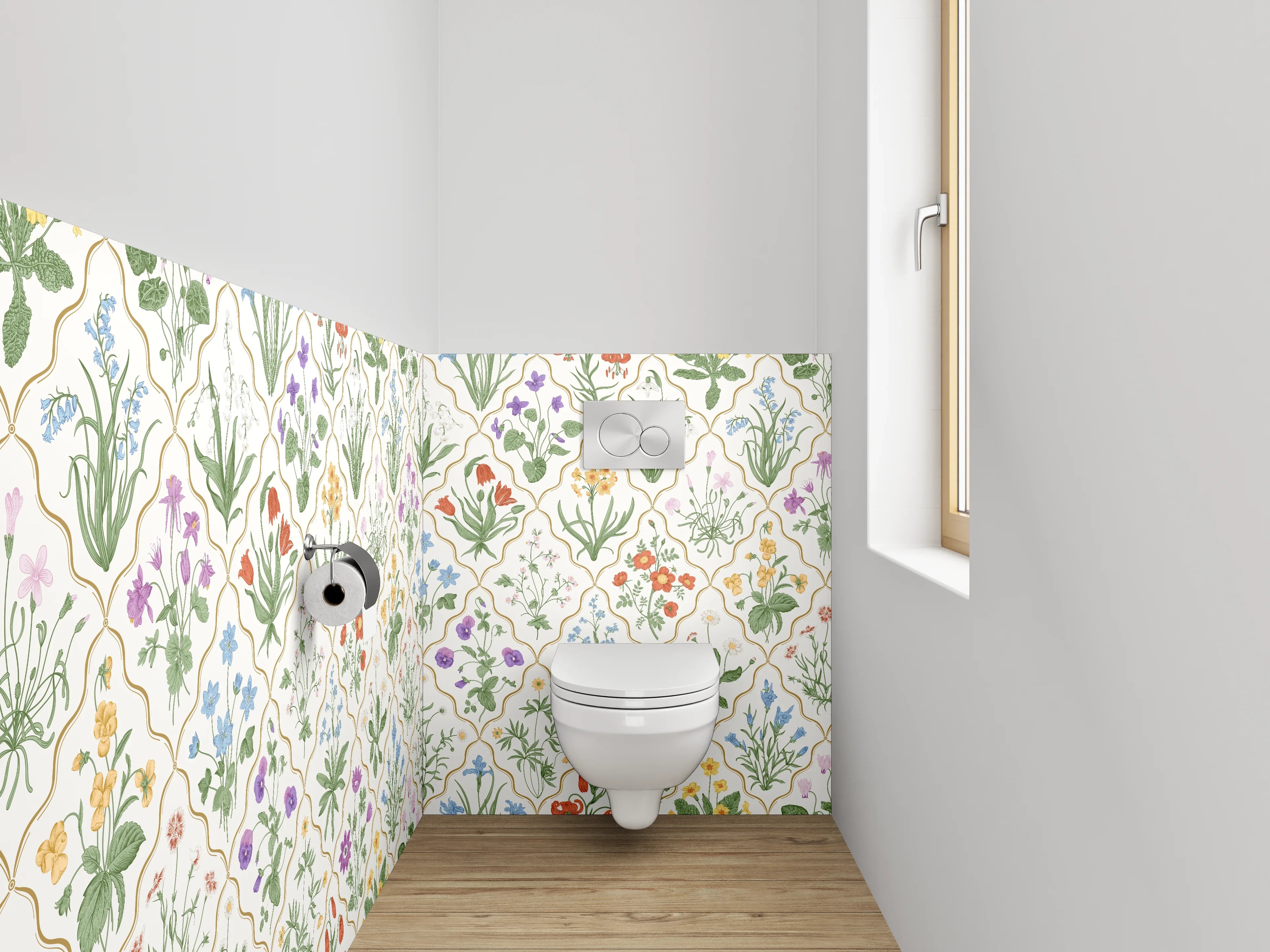WC-Rückwand - Florales Aquarell-Muster zarte Farben