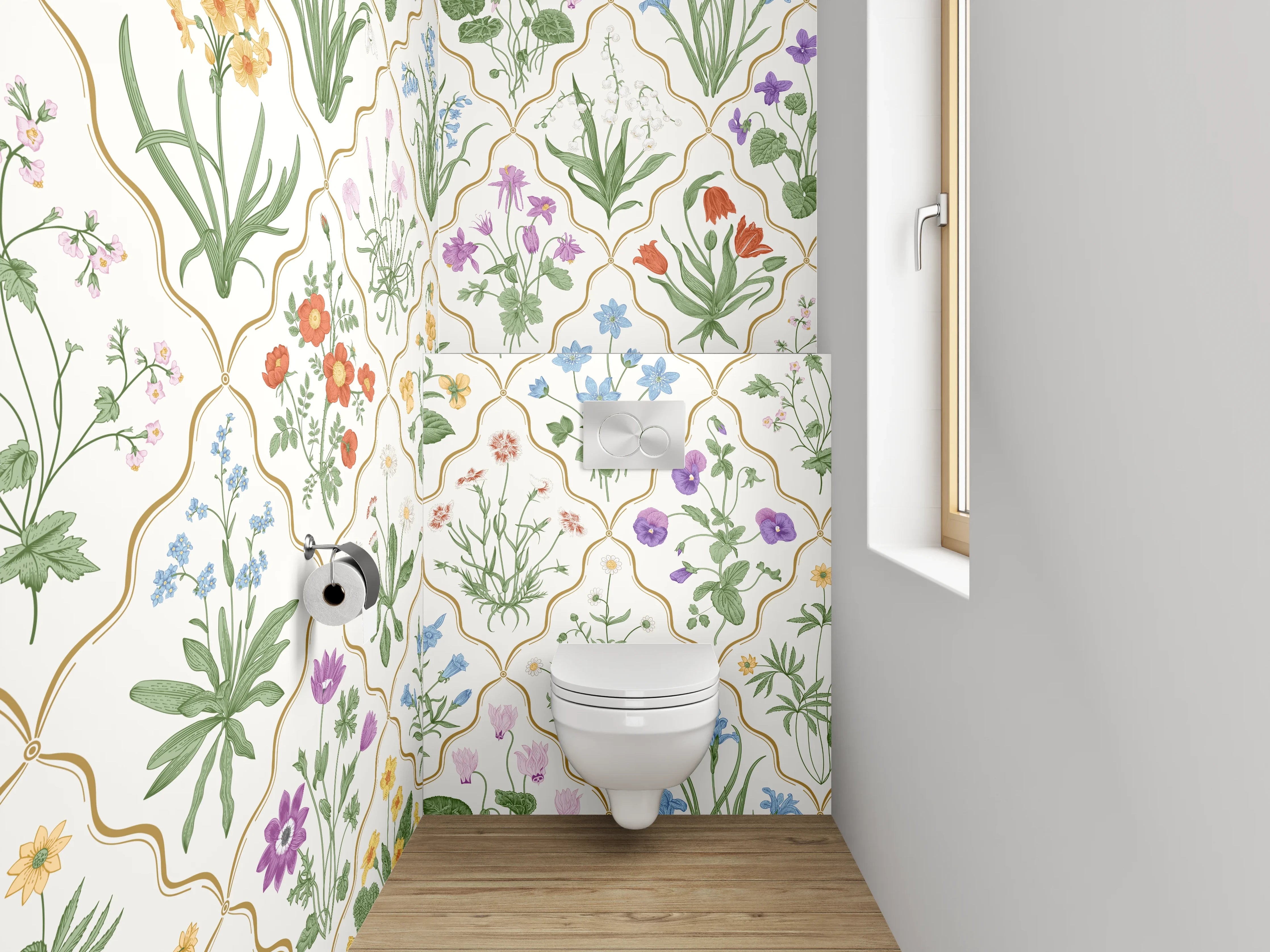 WC-Rückwand - Florales Aquarell-Muster zarte Farben