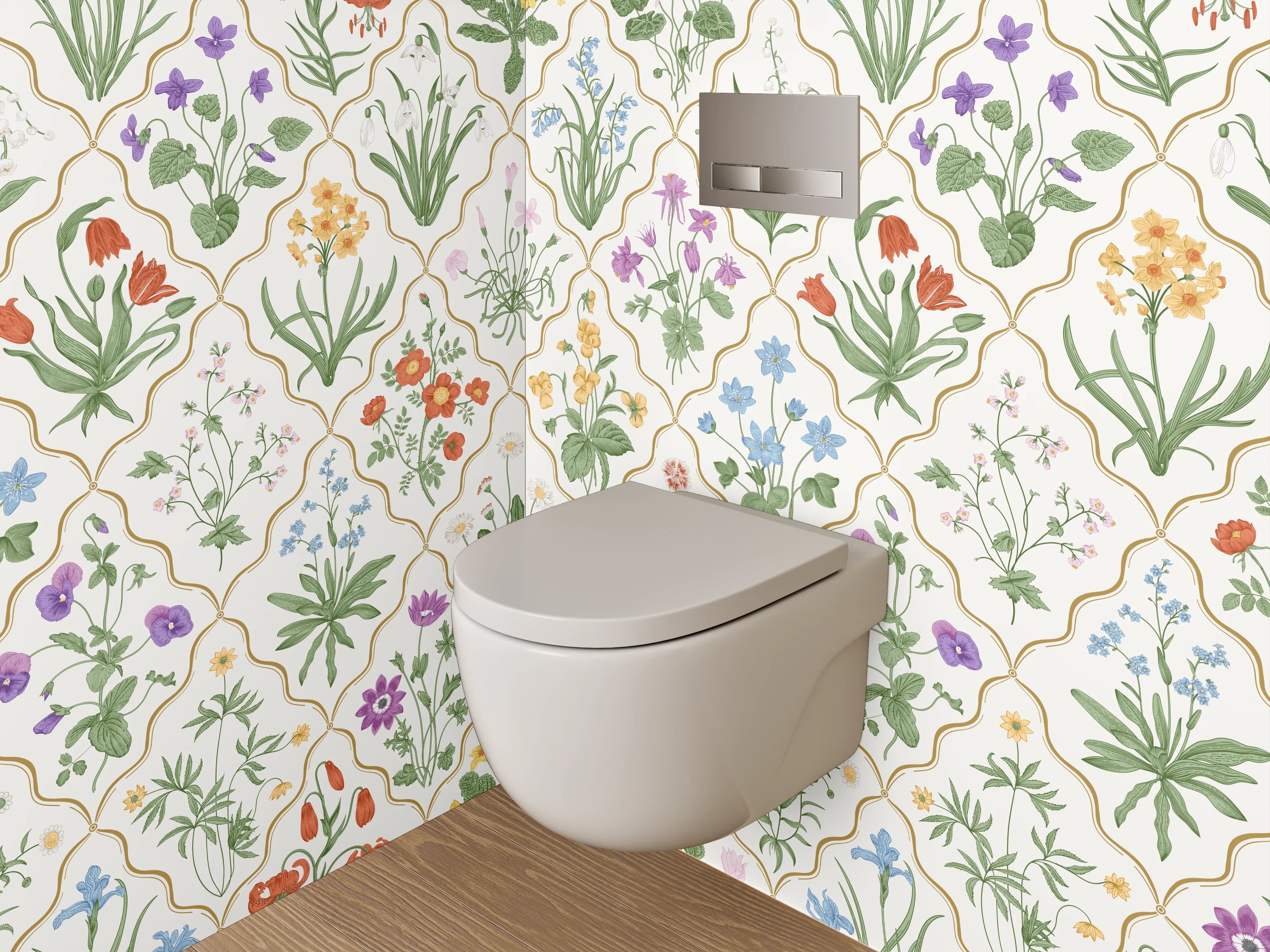 WC-Rückwand - Florales Aquarell-Muster zarte Farben