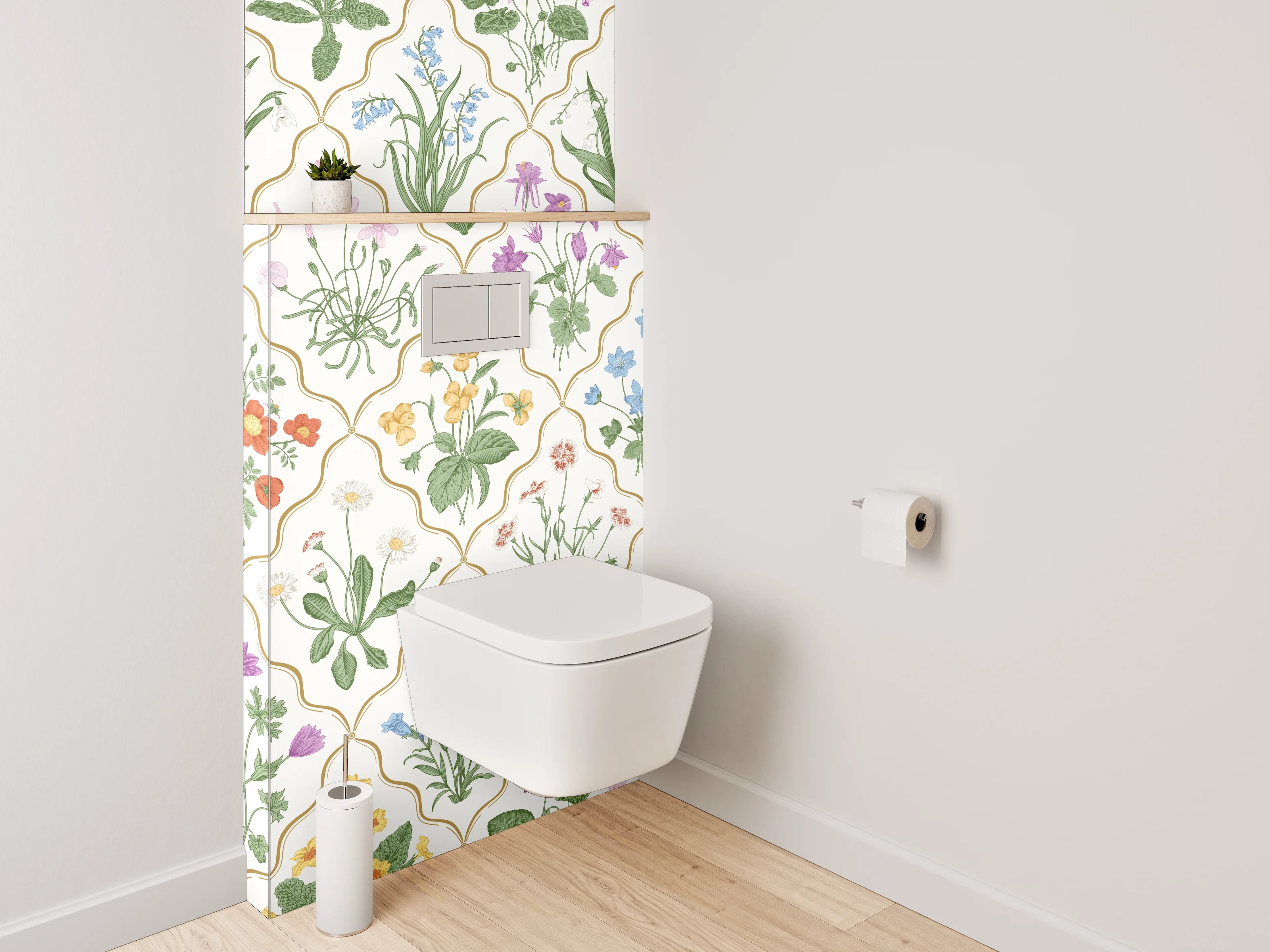 WC-Rückwand - Florales Aquarell-Muster zarte Farben